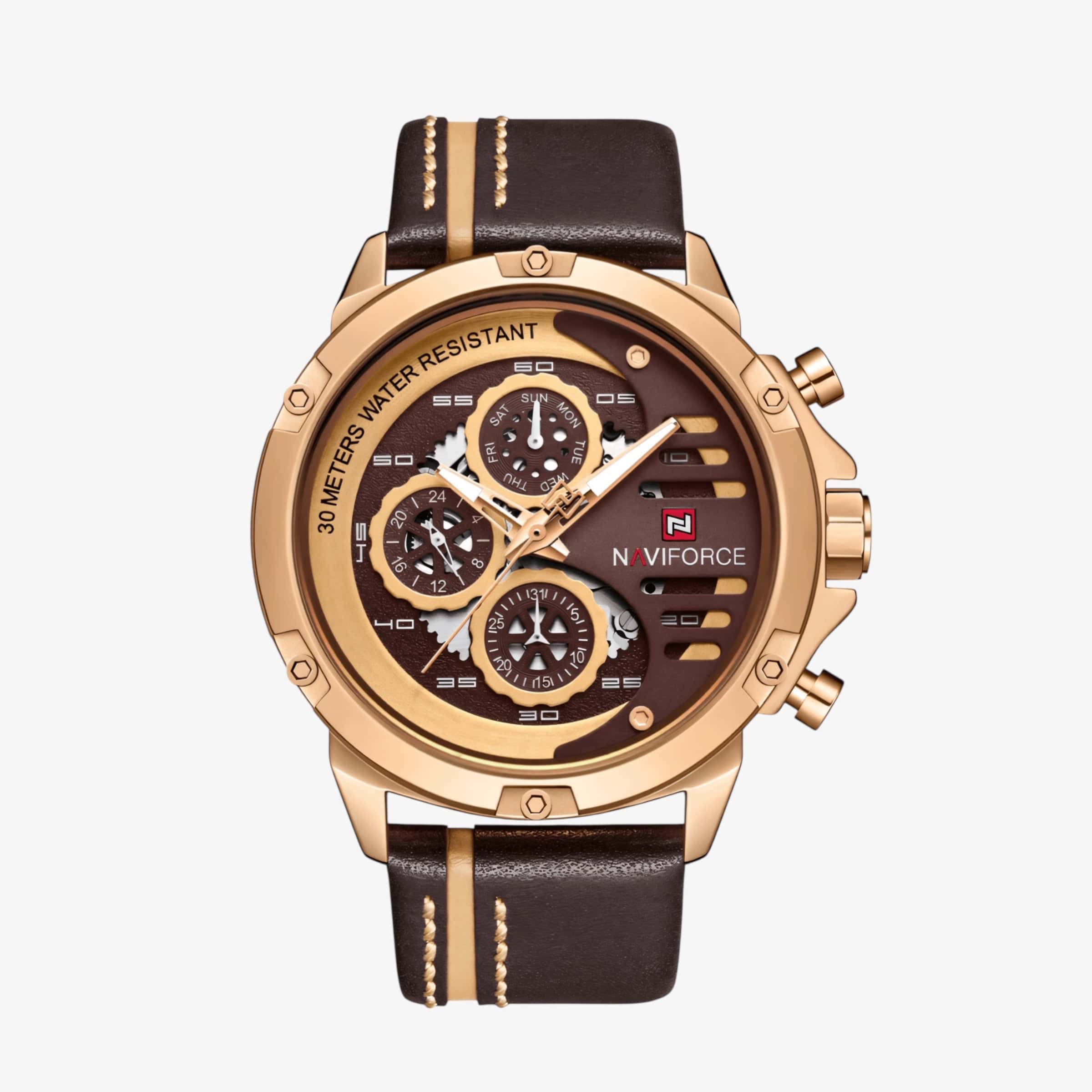 Muški sat NaviForce NF9110 - Braon-Zlatna Boja