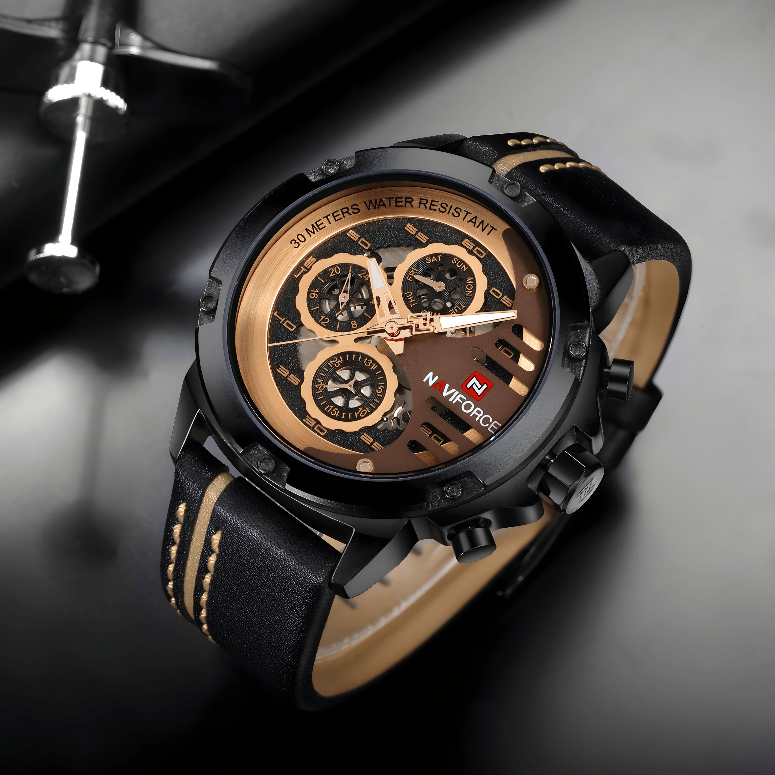 Muški sat NaviForce NF9110 - Crna-Braon Boja