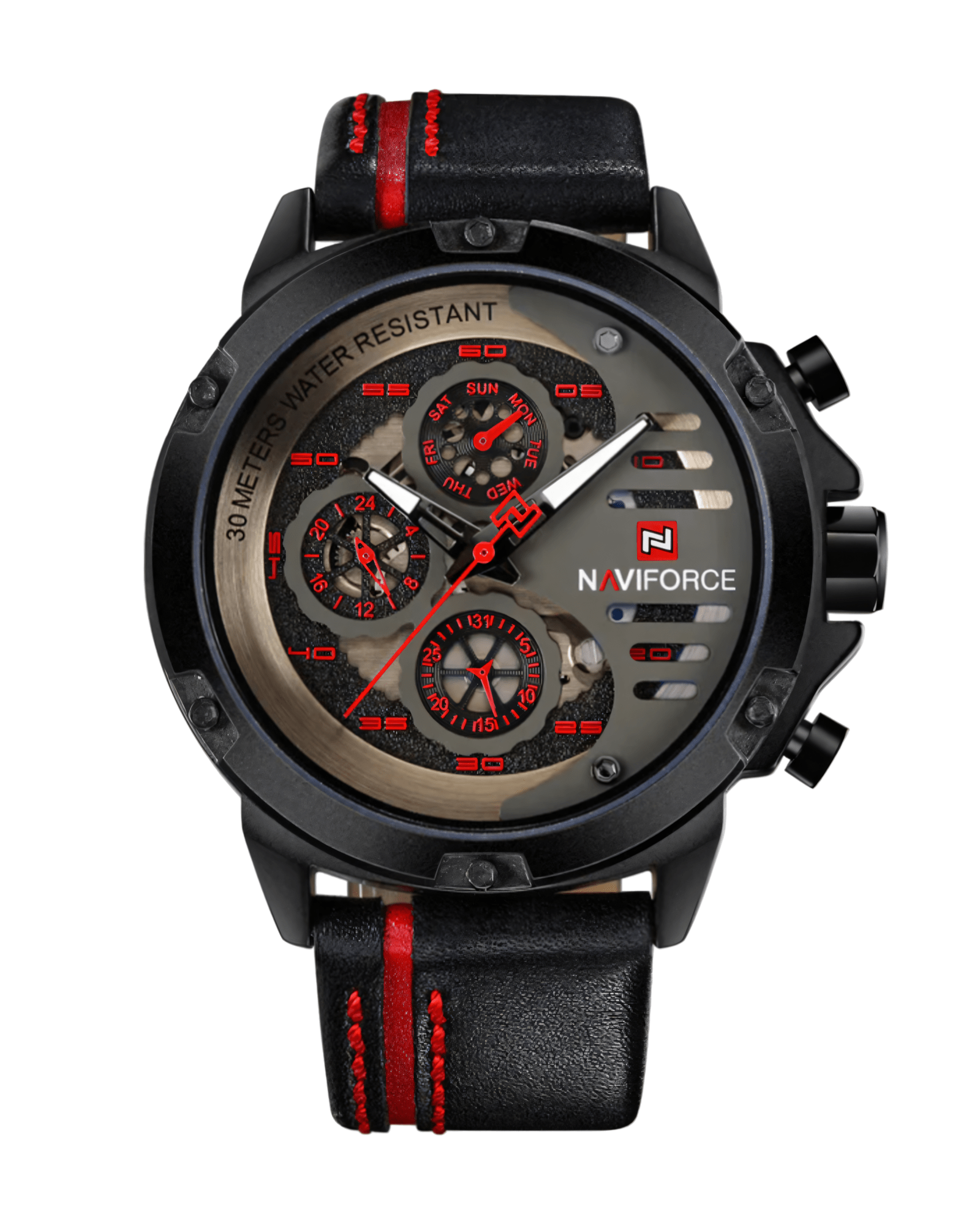 NaviForce NF9110 - crno crvena boja - Prikaz prednje strane muškog sata