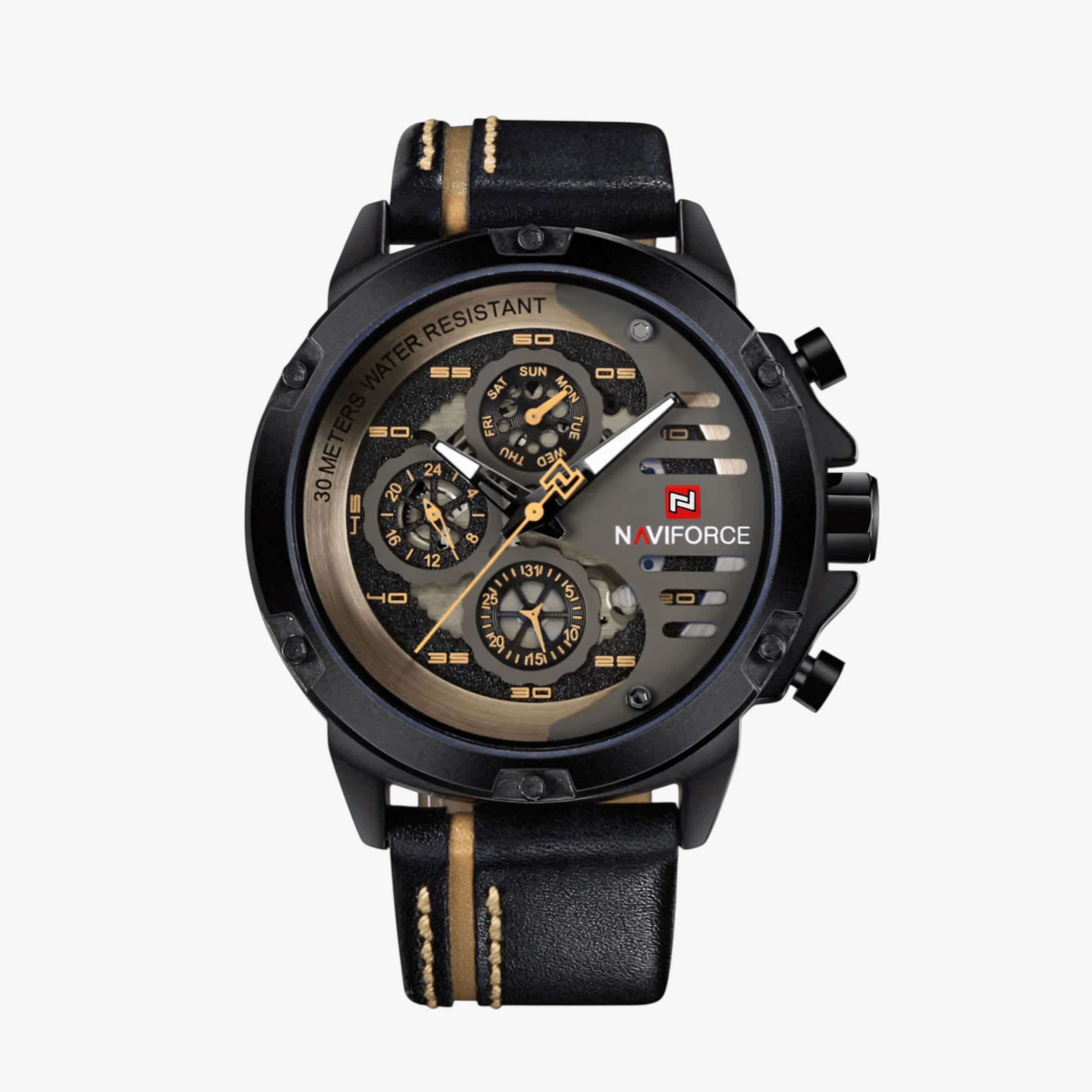 Muški sat NaviForce NF9110 - Crno-Zlatna Boja