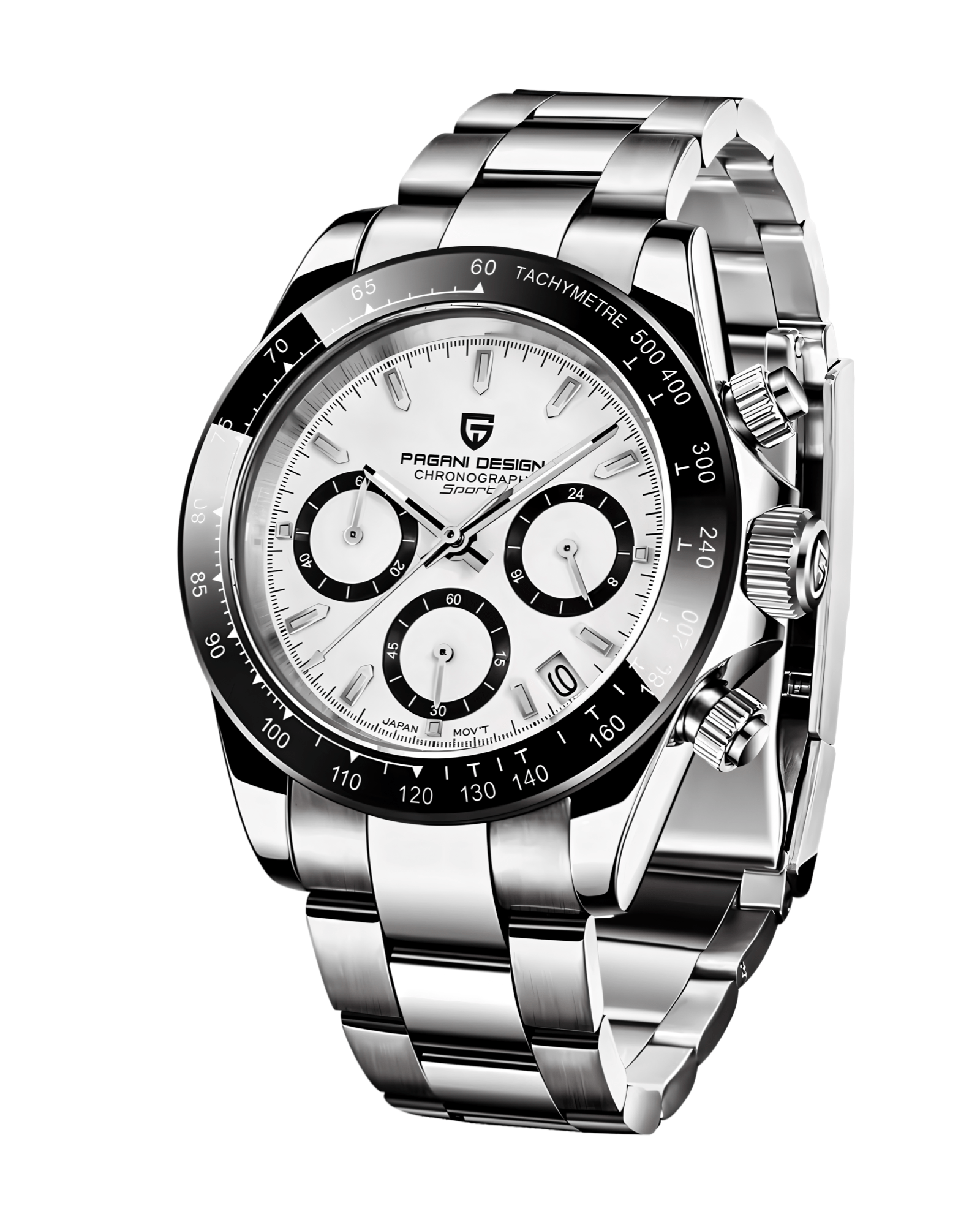 Pagani Design PD1664 Daytona - Bela Boja Metalna Oyster narukvica - Prikaz prednje strane muškog sata