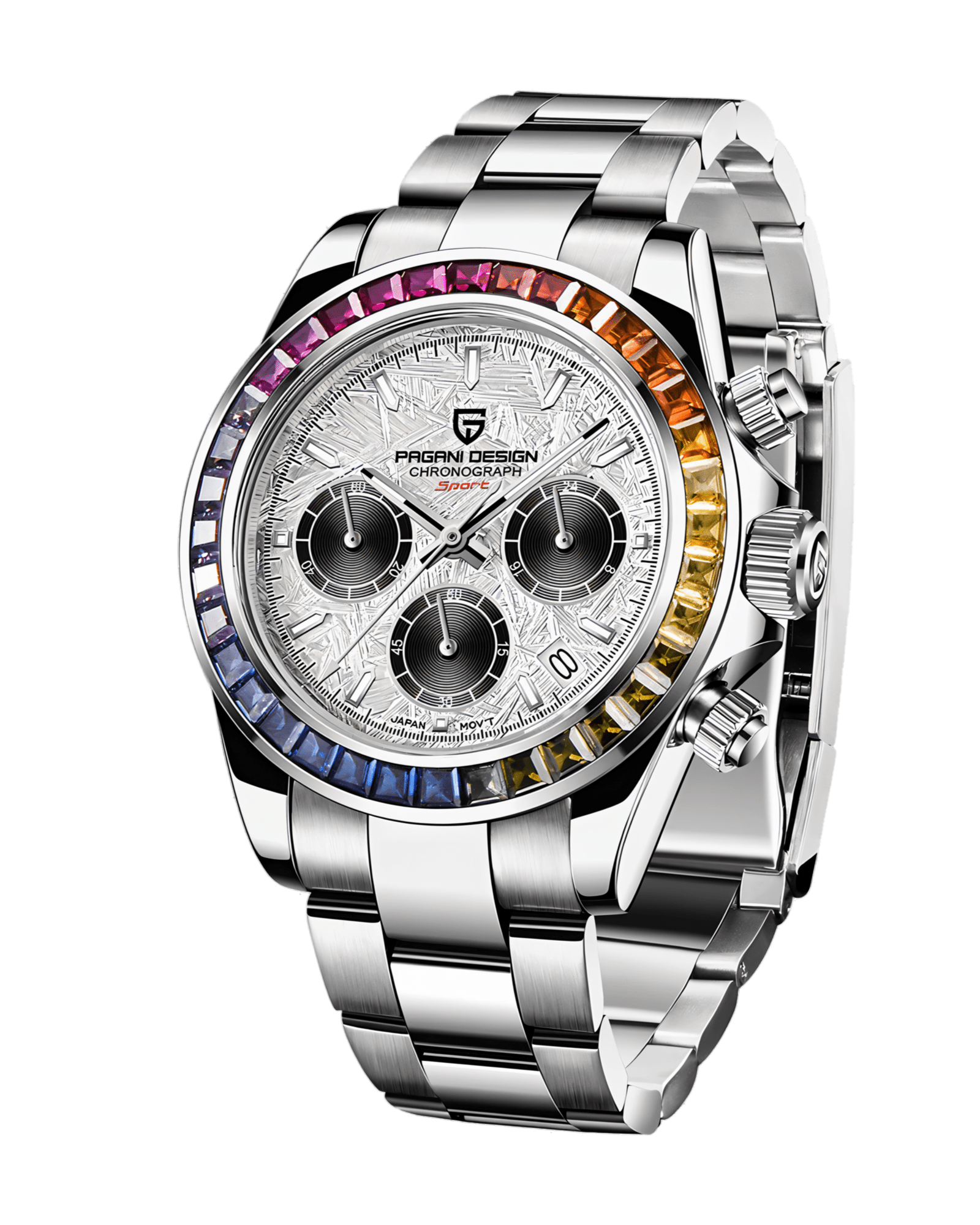 Pagani Design PD1664 Daytona Rainbow - Srebrna Boja Metalna narukvica - Prikaz prednje strane muškog sata