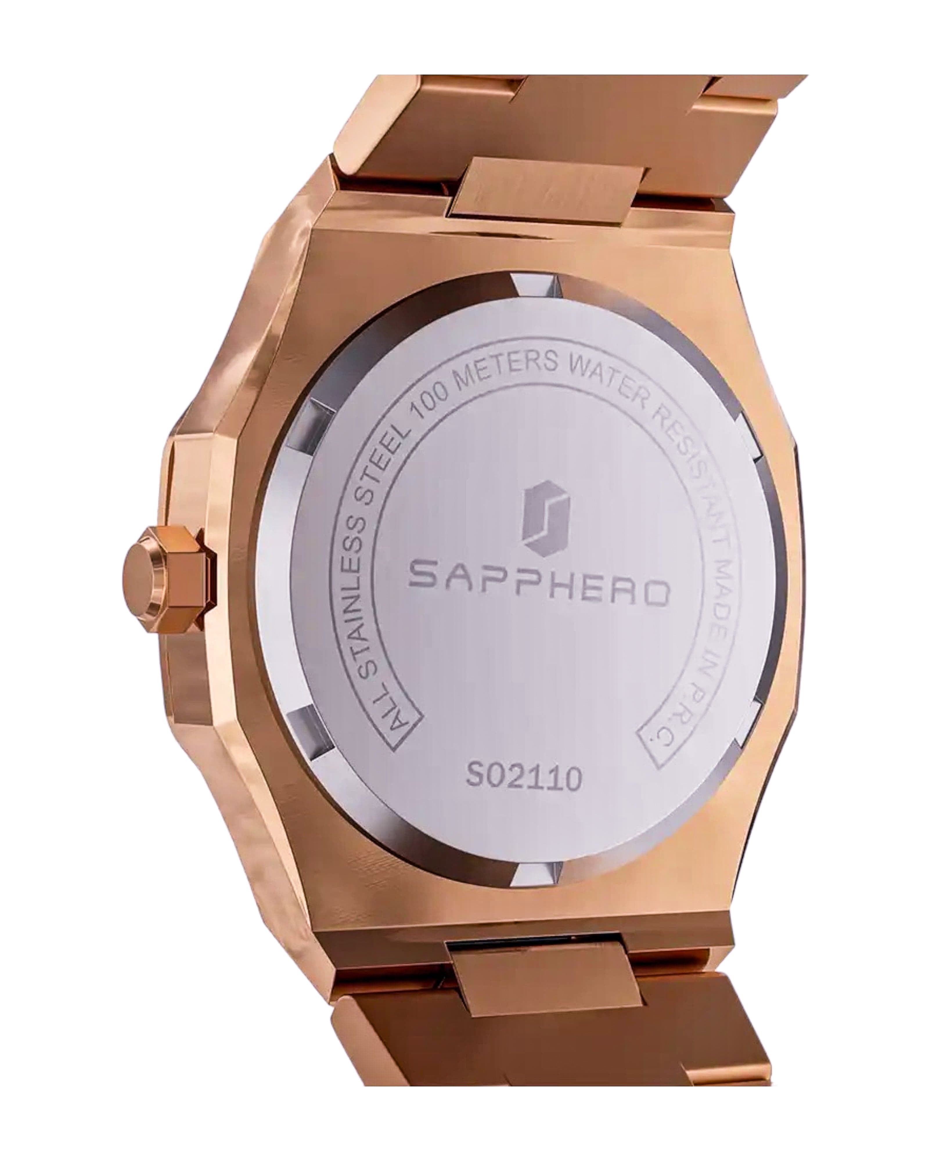 Prikaz zadnje strane kucista sata SAPPHERO SO2G Bisiness u Rose-Zlatno zelenoj boji, Najbolja cena u Srbiji, SAPPHERO Satovi