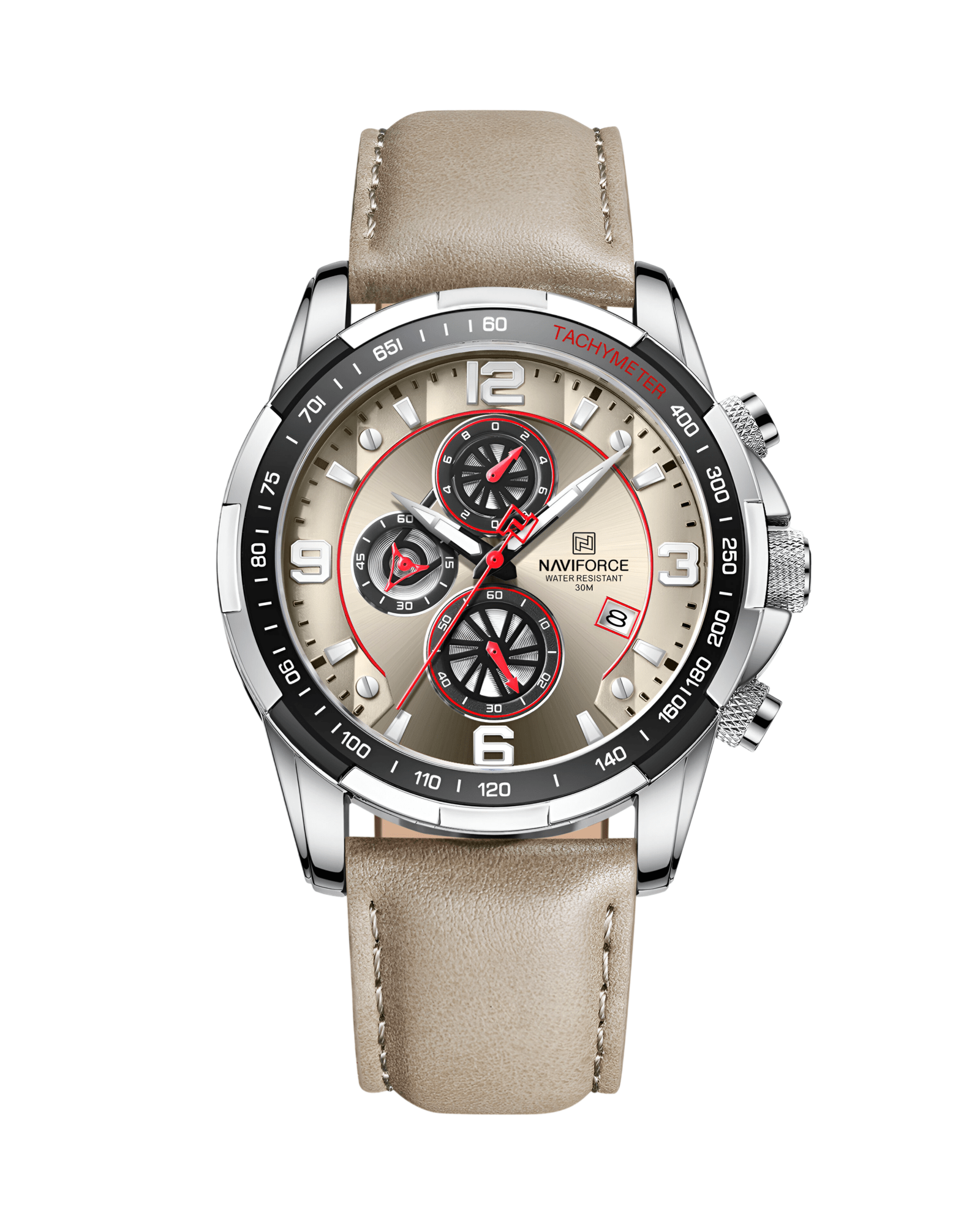Prikaz prednje strane kucista i kozne narukvice muskog sata NaviForce NF8020L u bez boji. Najbolja cena i prodaja u Srbiji