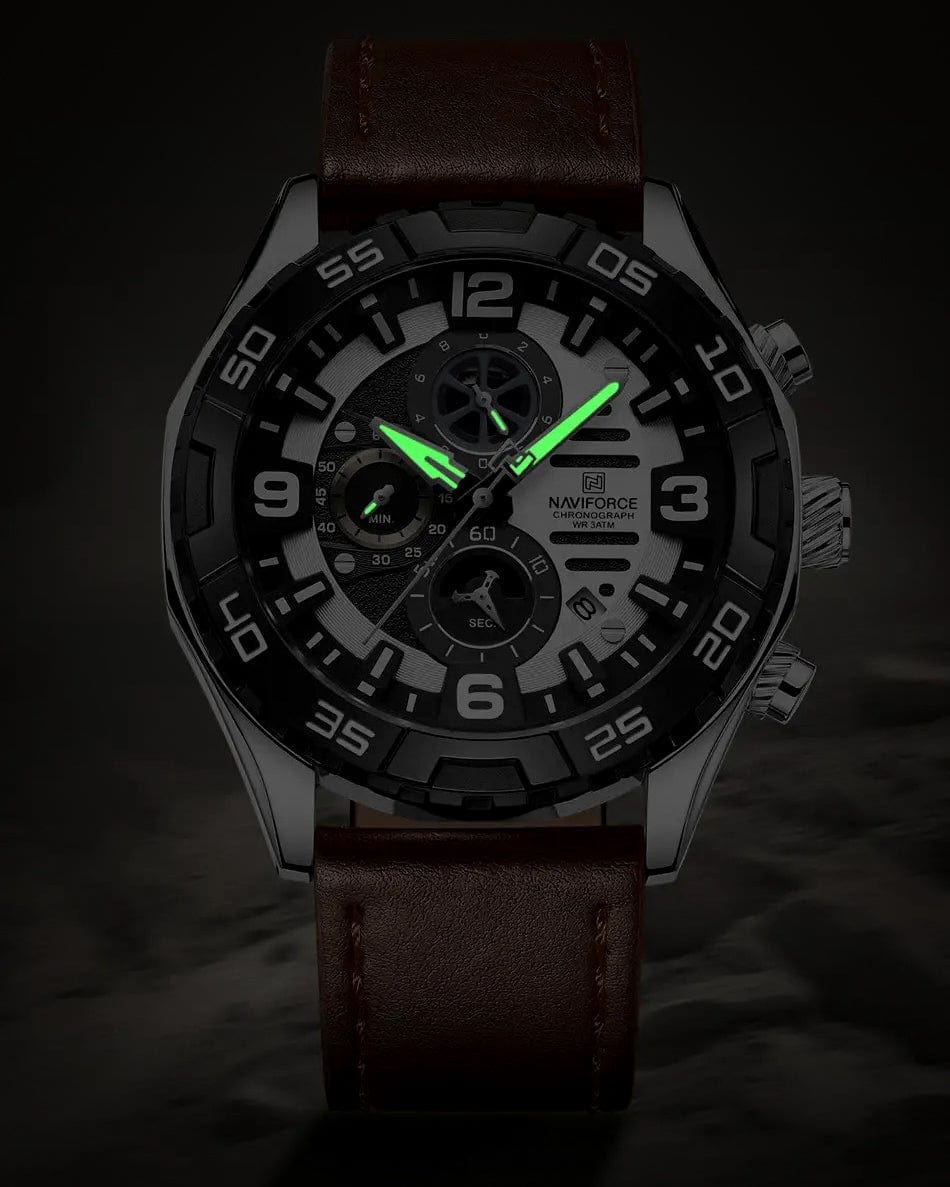 Muški Sat NaviForce NF8043 - Braon Srebrna Boja - Prikaz luminacije kazaljki