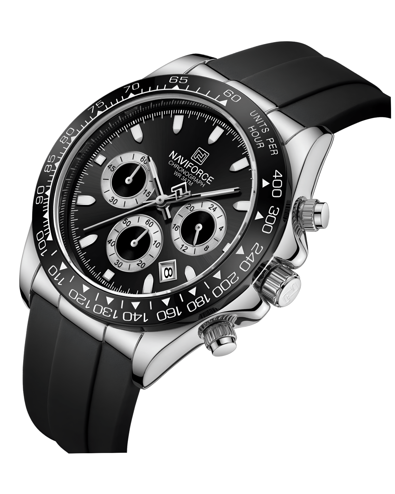 Muški Sat Naviforce NF8054 Daytona - Crna Boja - Prikaz brojčanika izbliza