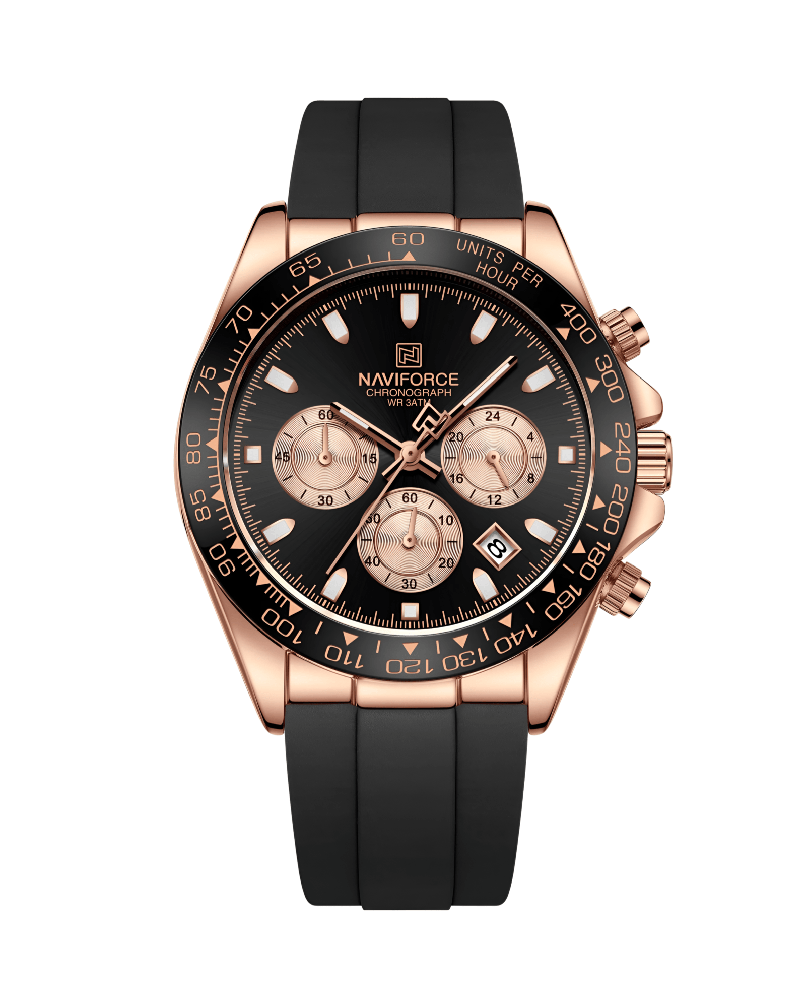 Muški Sat Naviforce NF8054 Daytona - Crno Rose Gold Boja - Prikaz prednje strane sata
