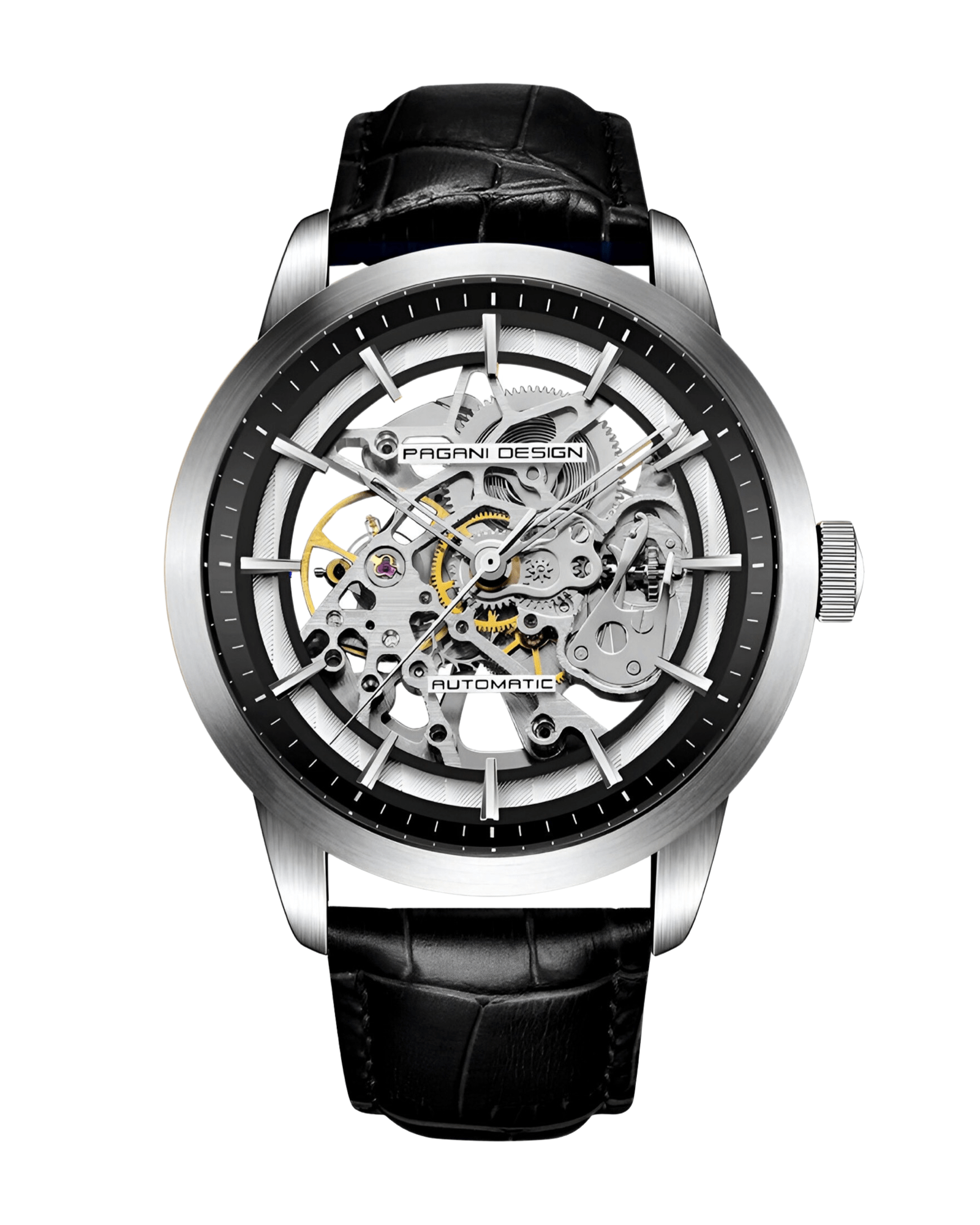 Muški automatik Skeleton sat Pagani Design PD1638 - Prednja strana sata - Crna boja