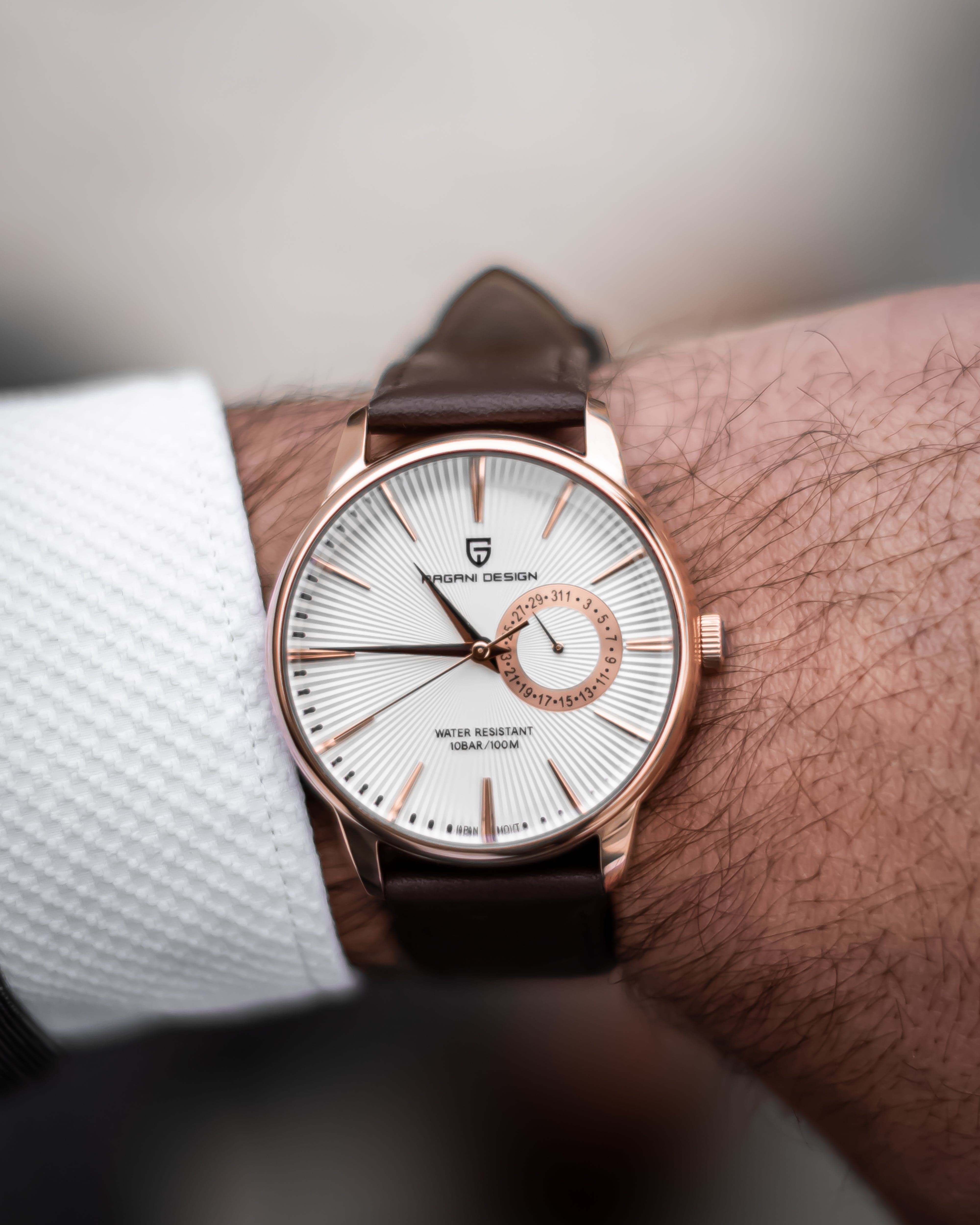 Muški sat- Pagani Design PD-1654 - Braon Boja - Detaljan pogled na Brojačanik sata -Sat na ruci modela Najbola cena u Srbiji