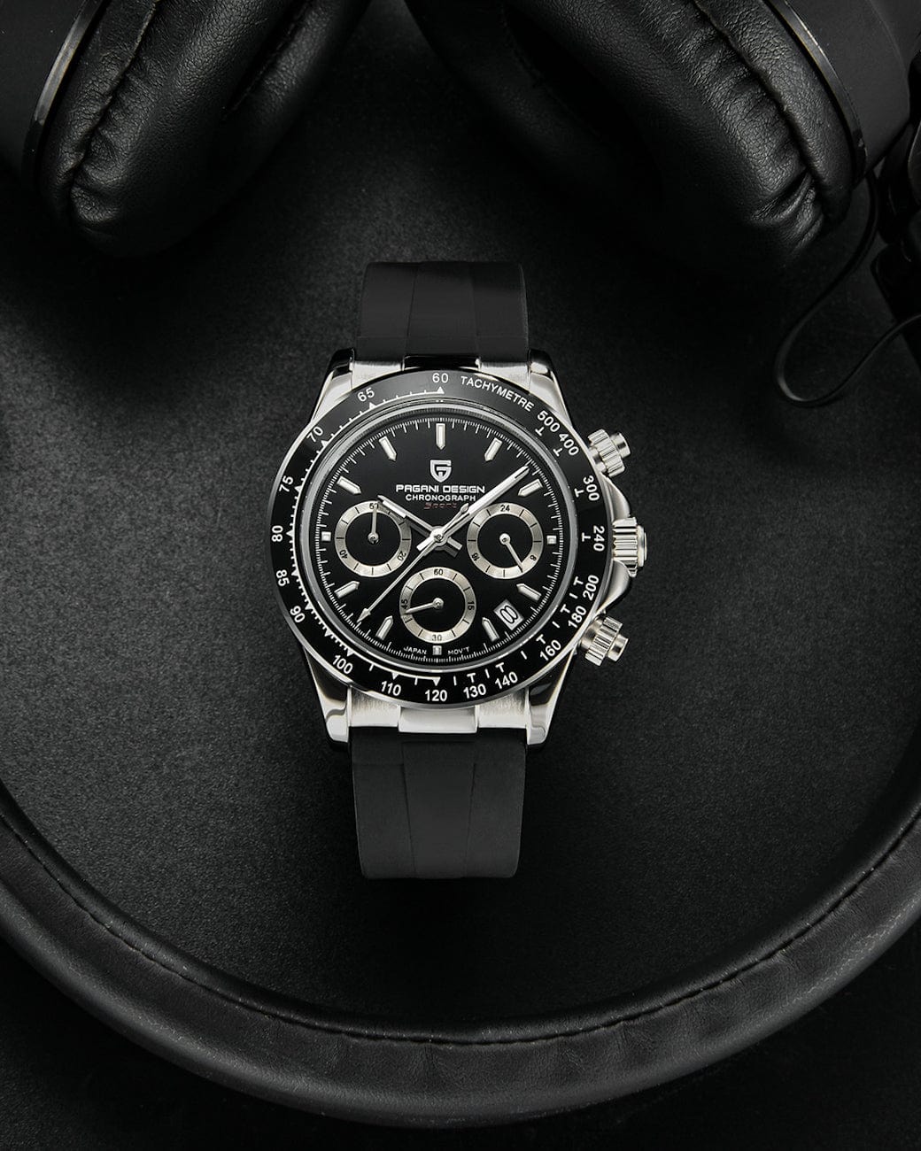 Pagani Design PD1664 Daytona - Crna Boja - Prikaz prednje strane brojčanika muškog sata