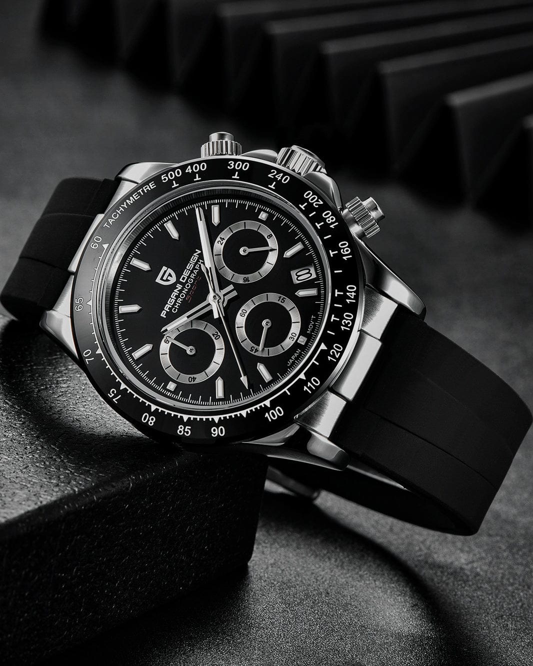 Pagani Design PD1664 Daytona - Crna Boja - Prikaz prednje bočne strane muškog sata