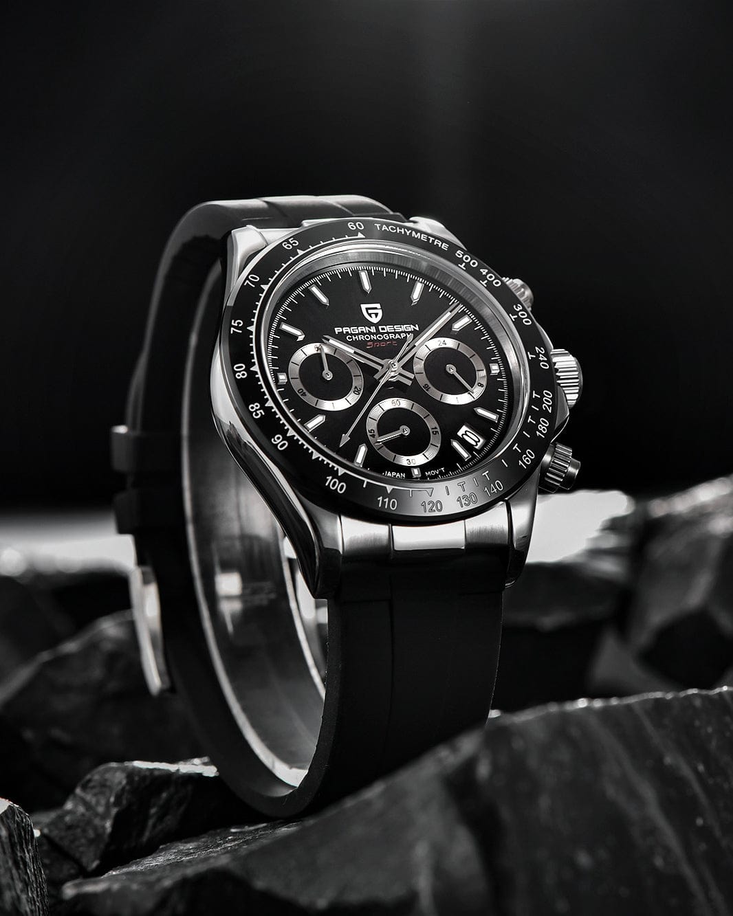 Pagani Design PD1664 Daytona - Crna Boja - Prikaz prednje leve strane muškog sata