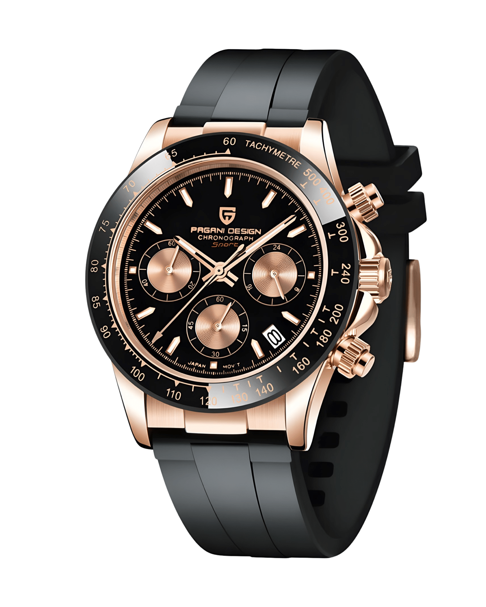 Pagani Design PD1664 Daytona - Rose Gold - Crna boja - Prikaz prednje strane muškog sata