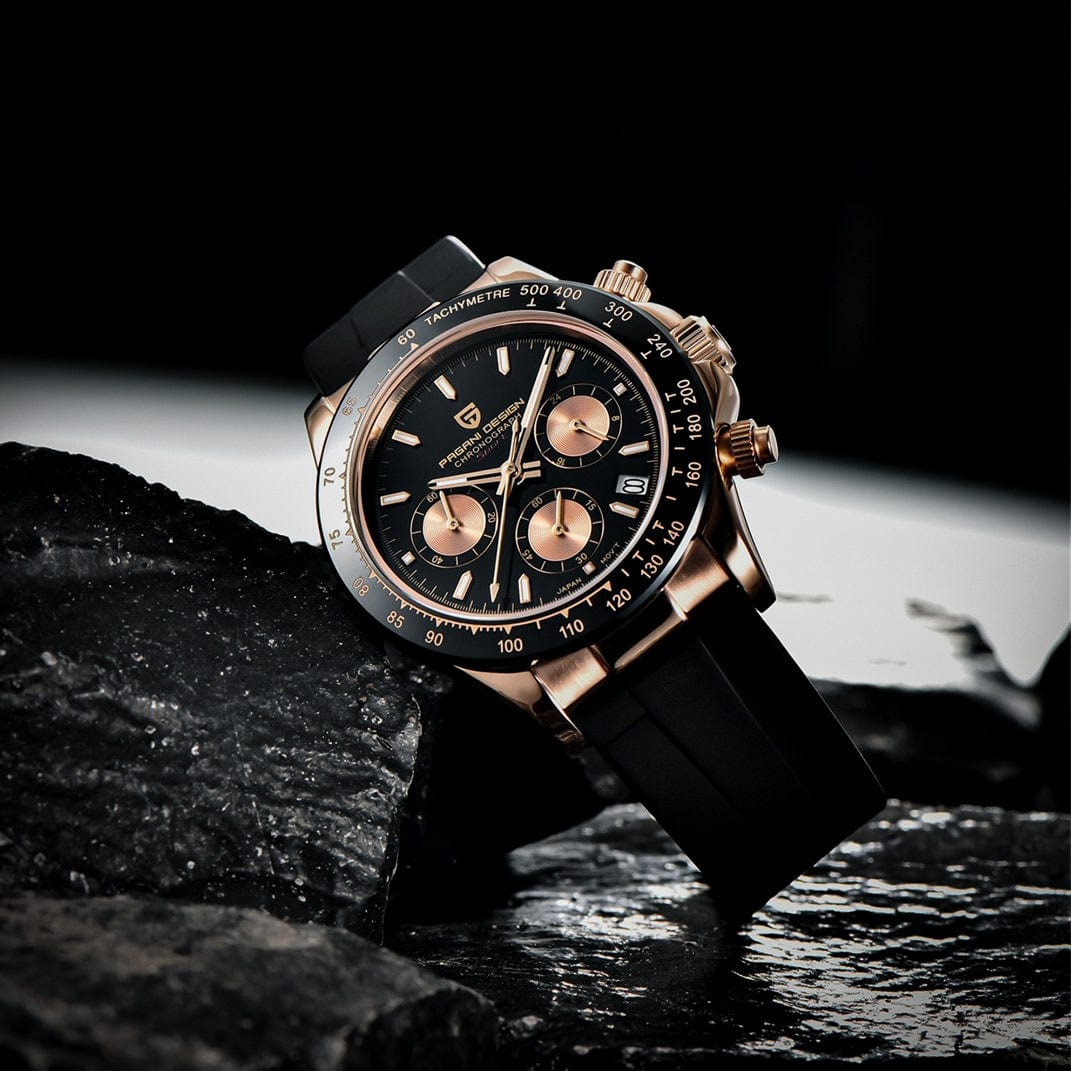 Pagani Design PD1664 Daytona - Rose Gold - Crna boja - Prikaz prednje strane sata