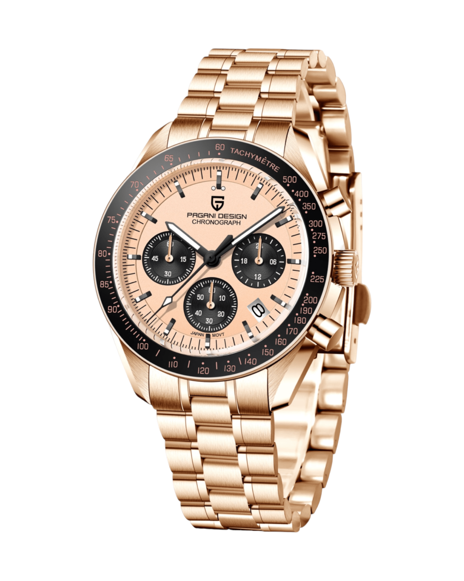 Pagani Design PD1701 Speedmaster - Rose Gold boja - Prikaz prednje bočne strane muškog sata