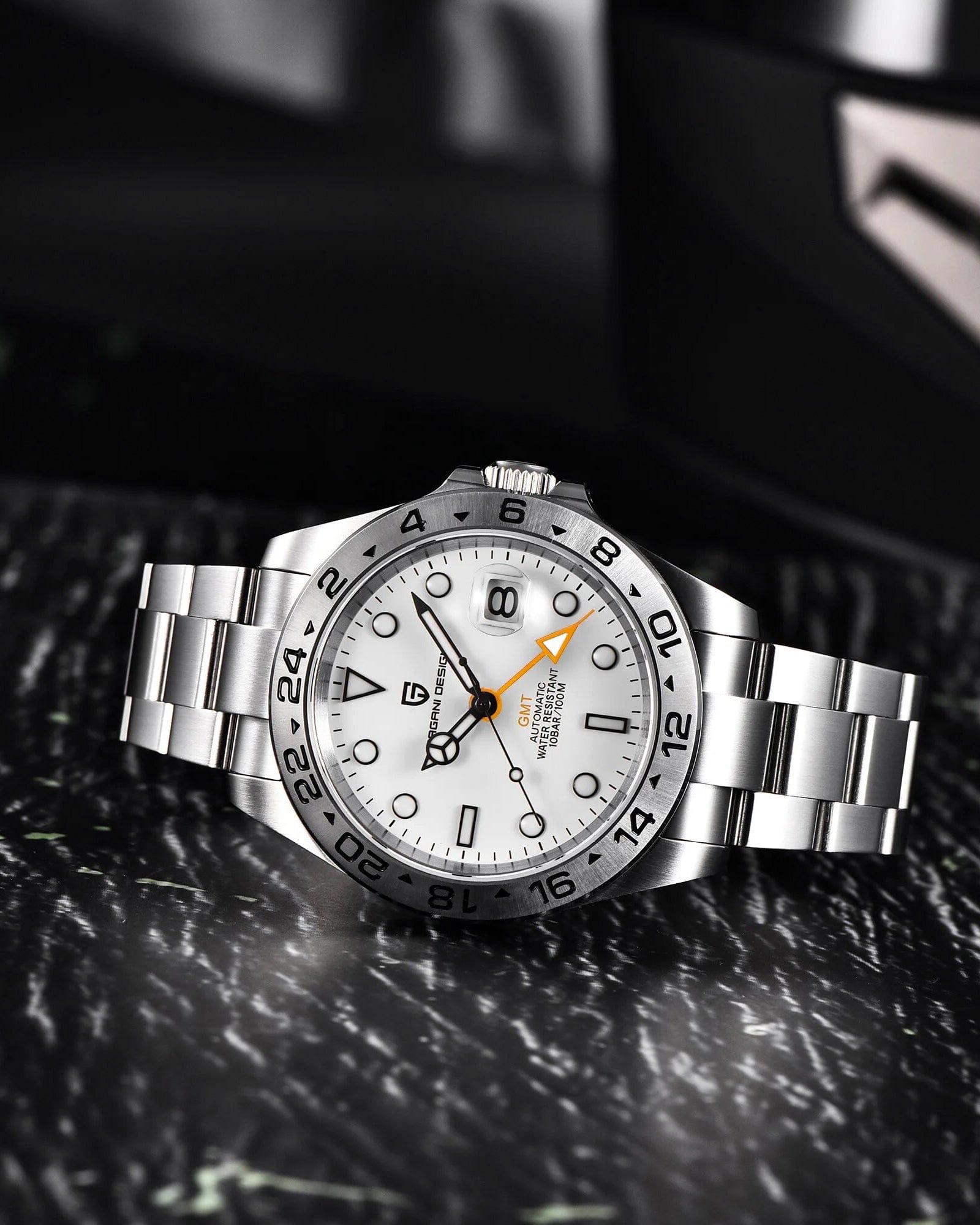 Muški automatik sat Pagani Design PD1762 GMT- Prednji pogled na sat - Bela boja - Clasic narukvica metalna Najbolja cena u Srbiji!