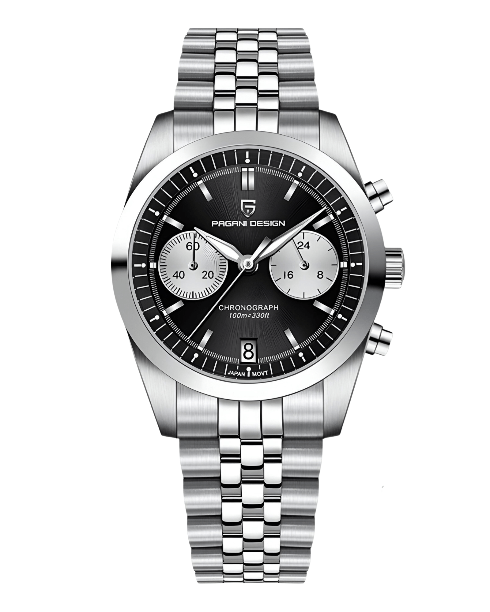 Muški sat Pagani Design PD-1775 - Crna boja - Prednji pogled - Metalna narukvica- SEIKO - 38mm Pilot - najbolja cena u Srbiji