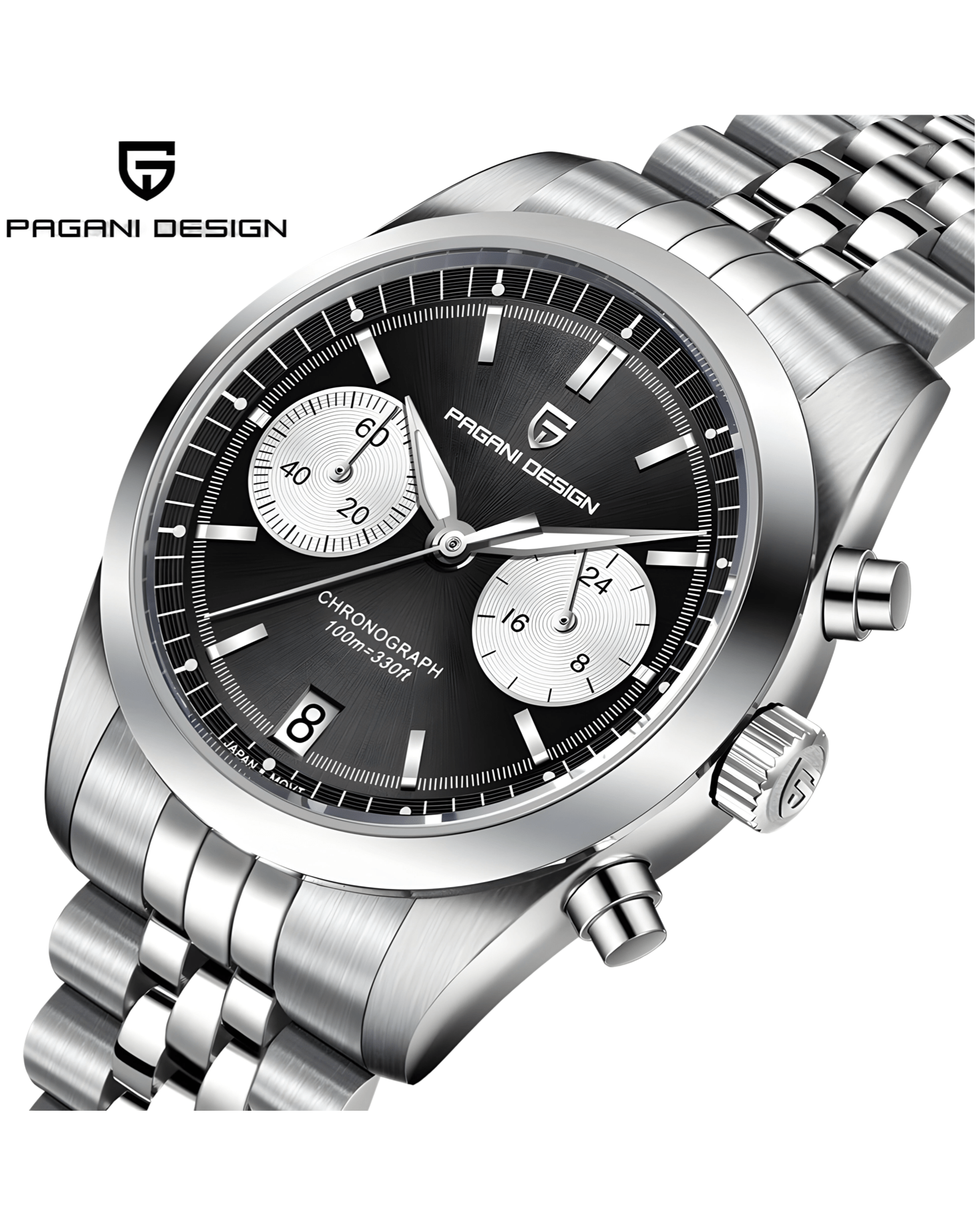 Muški sat Pagani Design PD-1775 - Crna Boja - Detaljan pogled na skazaljke - Metalna narukvica - SEIKO - 38mm Pilot - najbolja cena u Srbiji