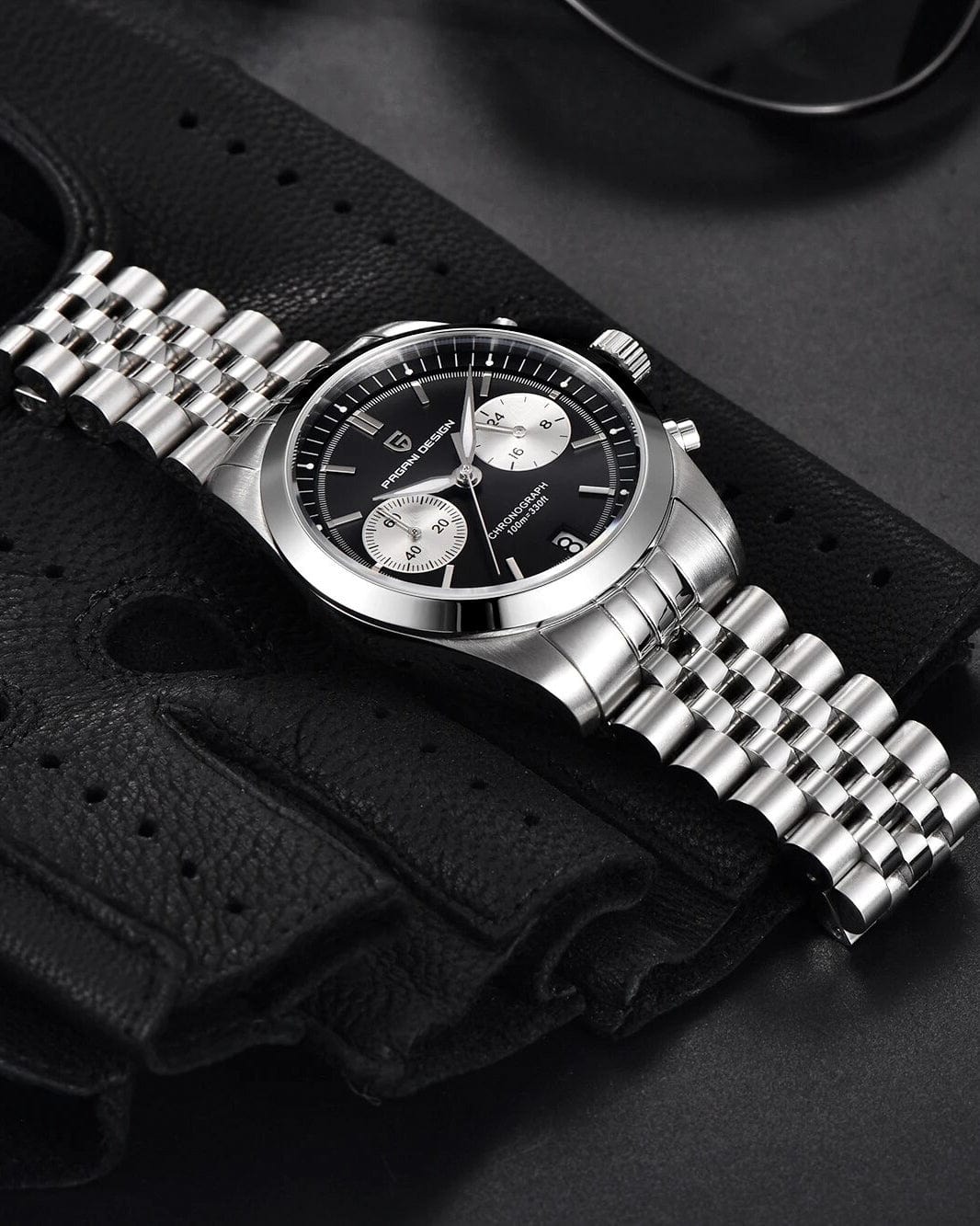 Muški sat Pagani Design PD-1775 - Crna Boja - Detaljan pogled na cifer sata - Metalna narukvica - SEIKO - 38mm Pilot - najbolja cena u Srbiji