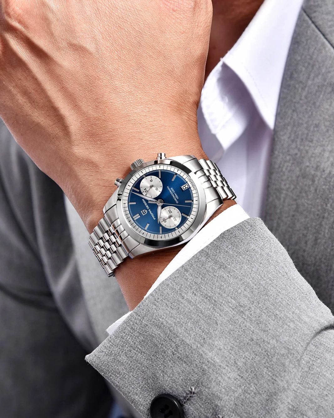 Muški sat Pagani Design PD-1775 - Plava Boja - Prikaz sata na ruci - Metalna narukvica- SEIKO - 38mm Pilot - najbolja cena u Srbiji