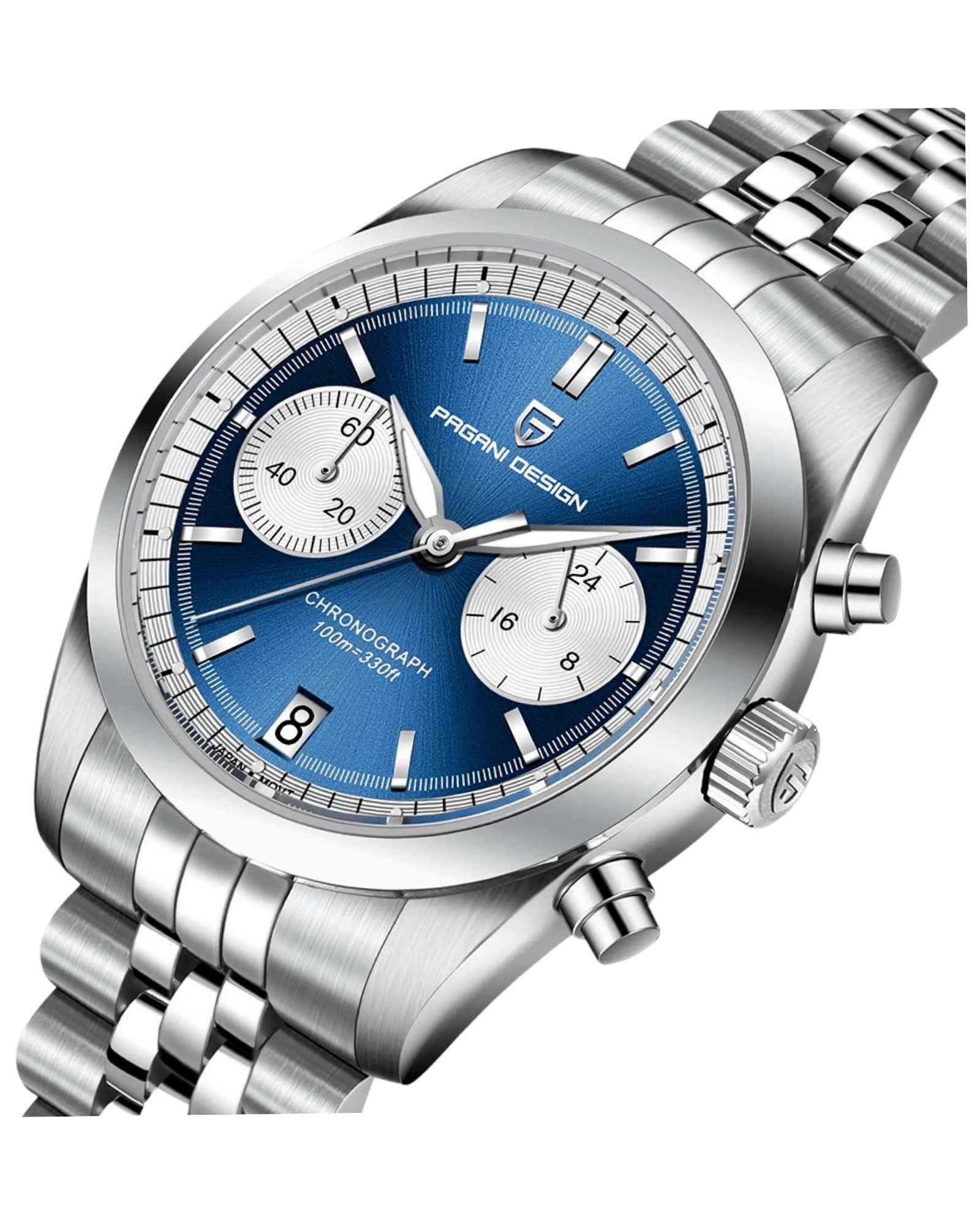 Muški sat Pagani Design PD-1775 - Plava Boja - Detaljan pogled na cifer sata - Metalna narukvica- SEIKO - 38mm Pilot - najbolja cena u Srbiji