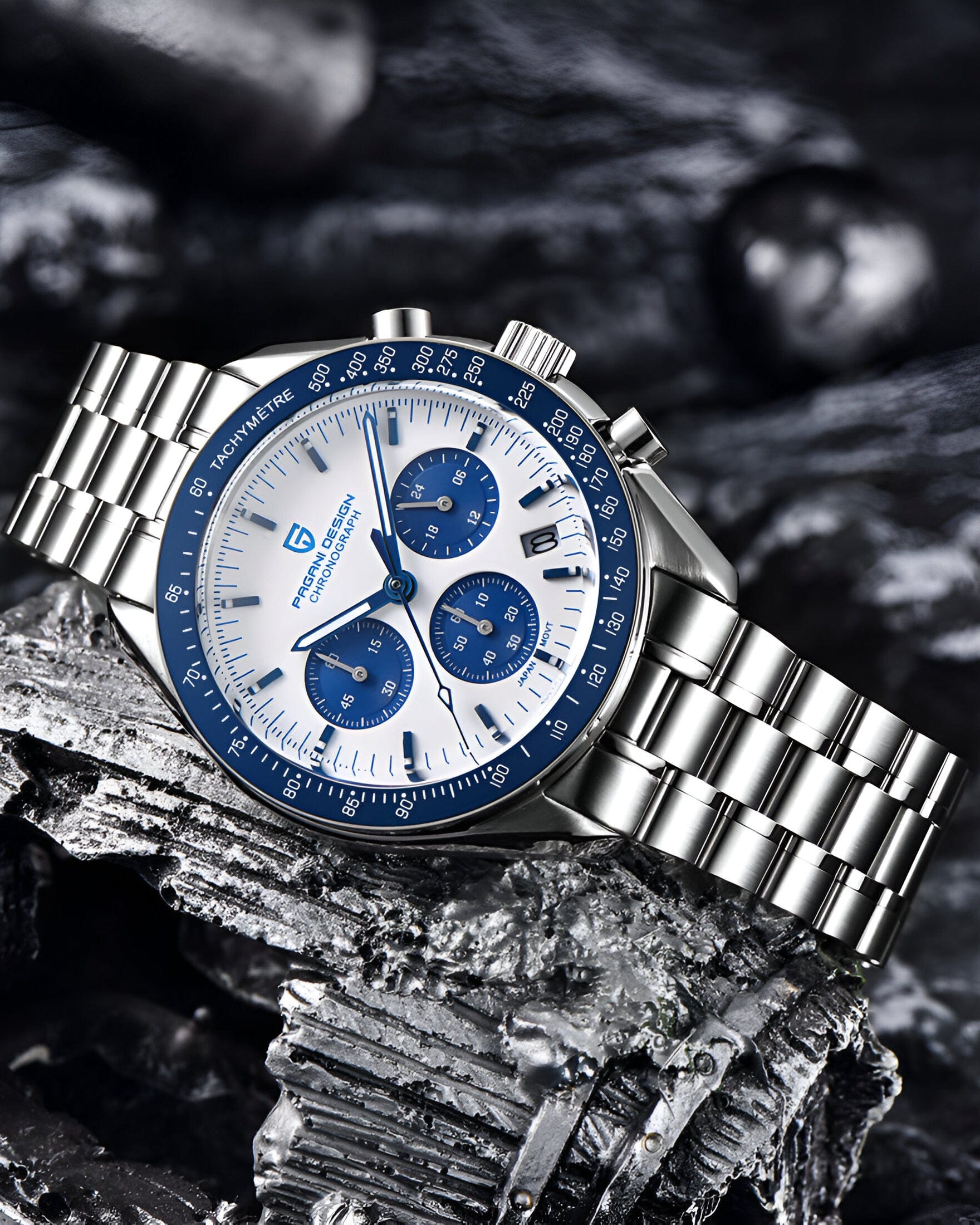 Muški sat Pagani Design PD1701 Omega Speedmaster Moonwatch - Detaljniji pogled cifera na satu - Plava boja - Najbolja cena u Srbiji!