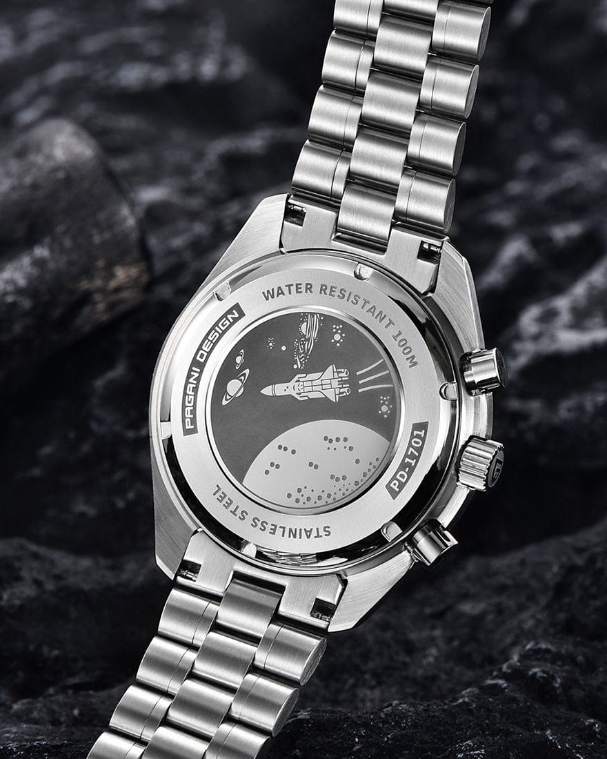 Muški sat Pagani Design PD1701 Omega Speedmaster Moonwatch - Detaljniji pogled zadnje strane kucista sata - Plava boja - Najbolja cena u Srbiji!