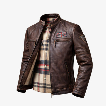 Muška jakna od prave kože Canyon Brown braon prednji bočni prikaz