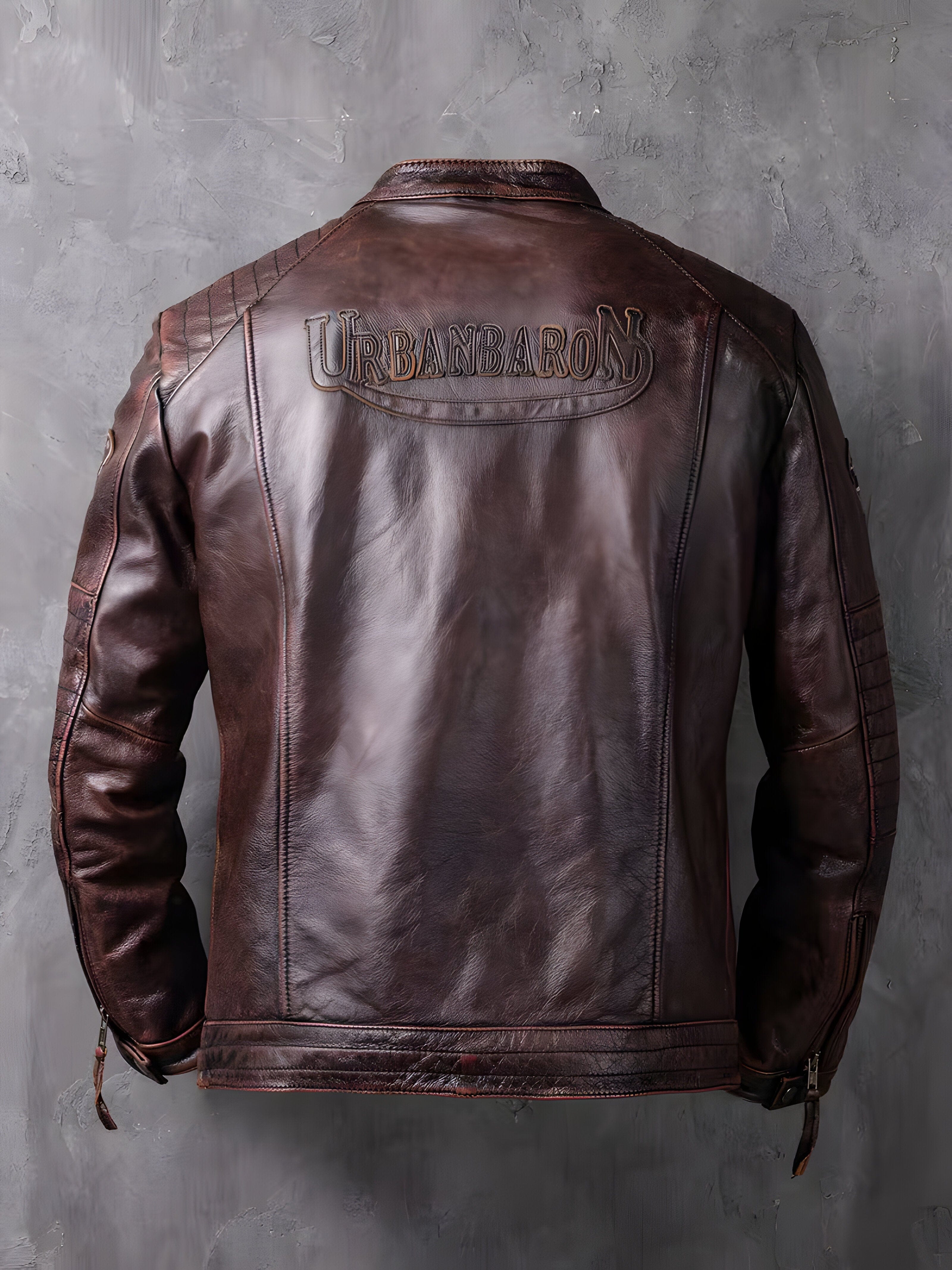 Muška jakna od kože Canyon Brown braon zadnja strana ravna linija