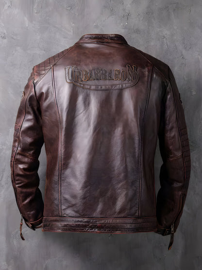 Muška jakna od kože Canyon Brown braon zadnja strana ravna linija