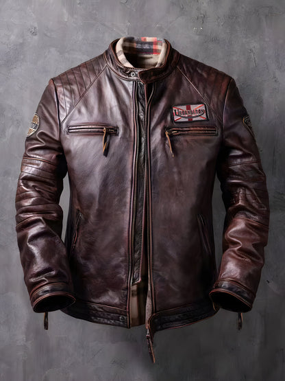 Muška jakna od prave kože Canyon Brown braon - prednji prikaz