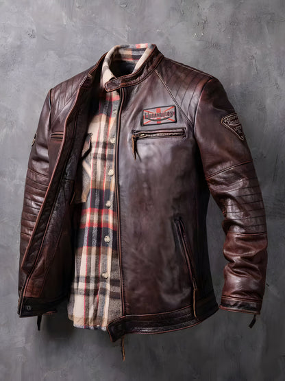 Muška kožna jakna Canyon Brown braon prednja strana klasičan kroj