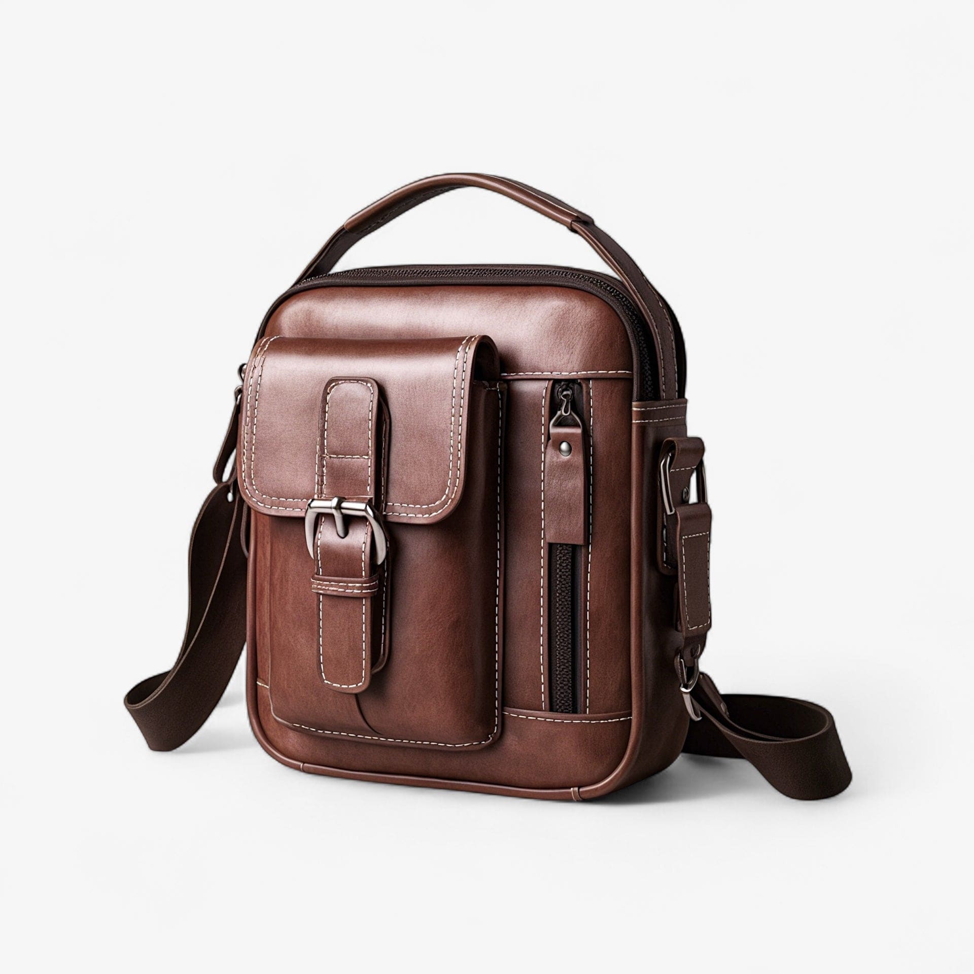Muška kožna torba Vintage One – Braon Boja - prednji bočni pogled