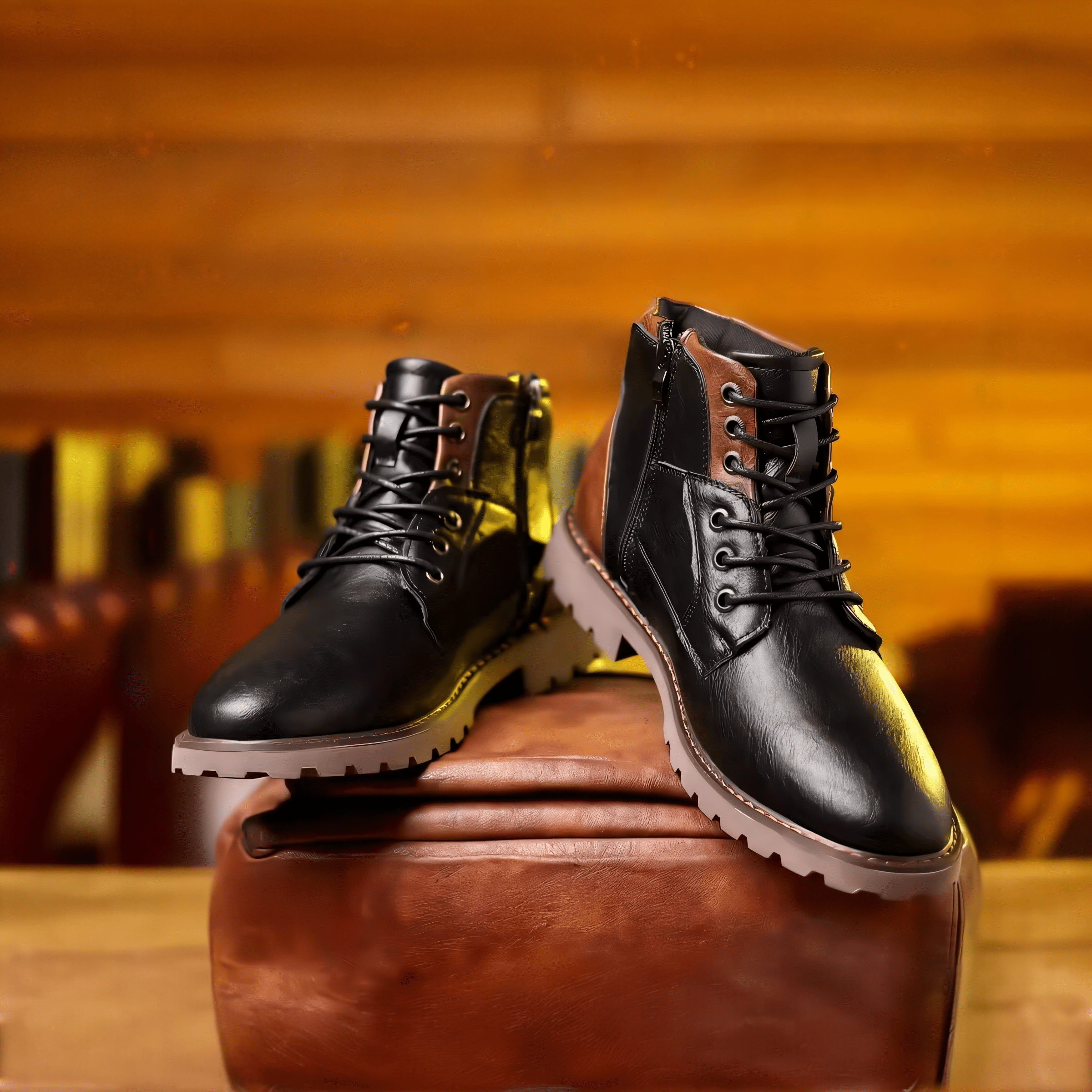 Prednji pogled na muške cipele Kingston od kože u crnoj boji sa jasno vidljivim detaljima