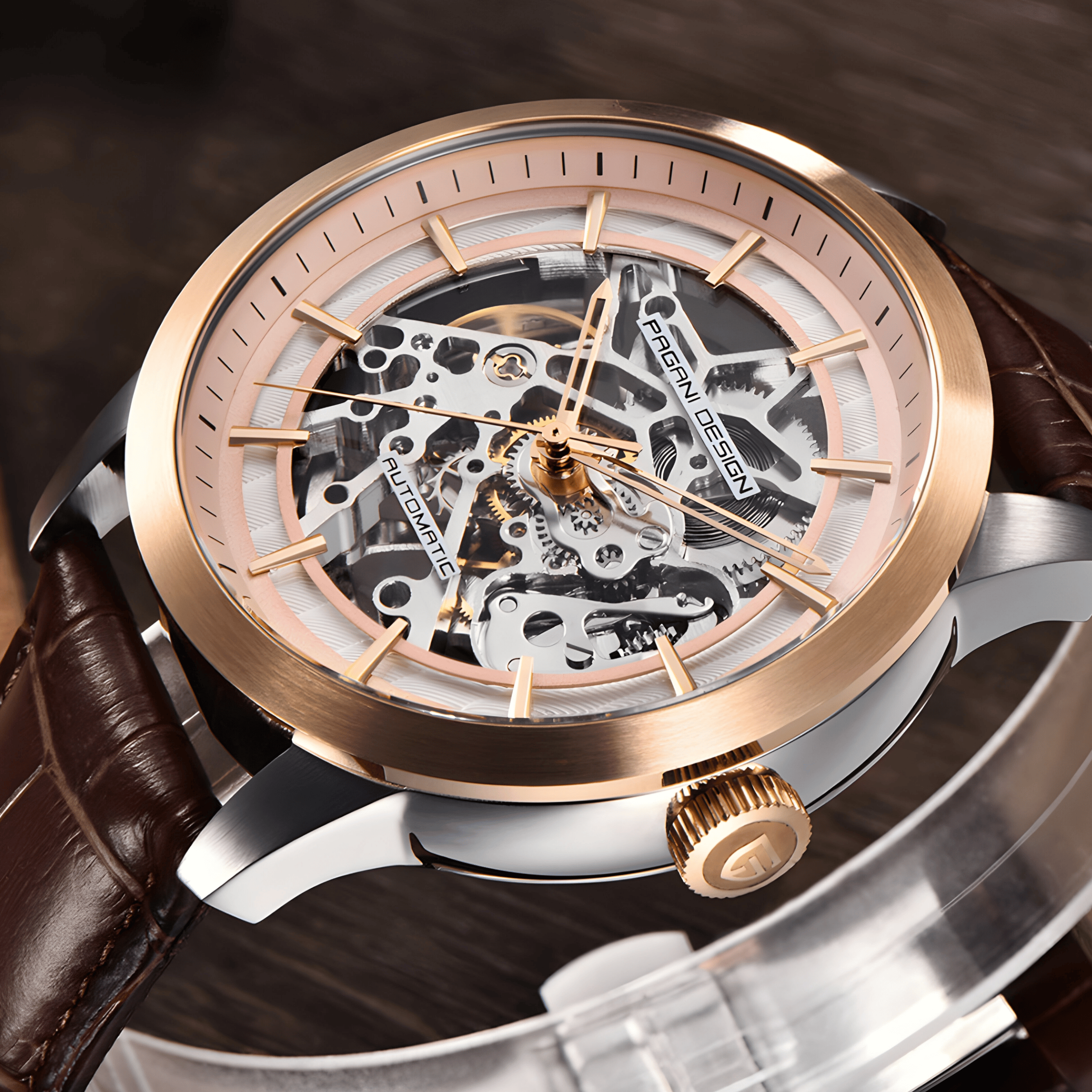 Muški Automatik Sat Pagani Design PD1638 Skeleton - Brown
