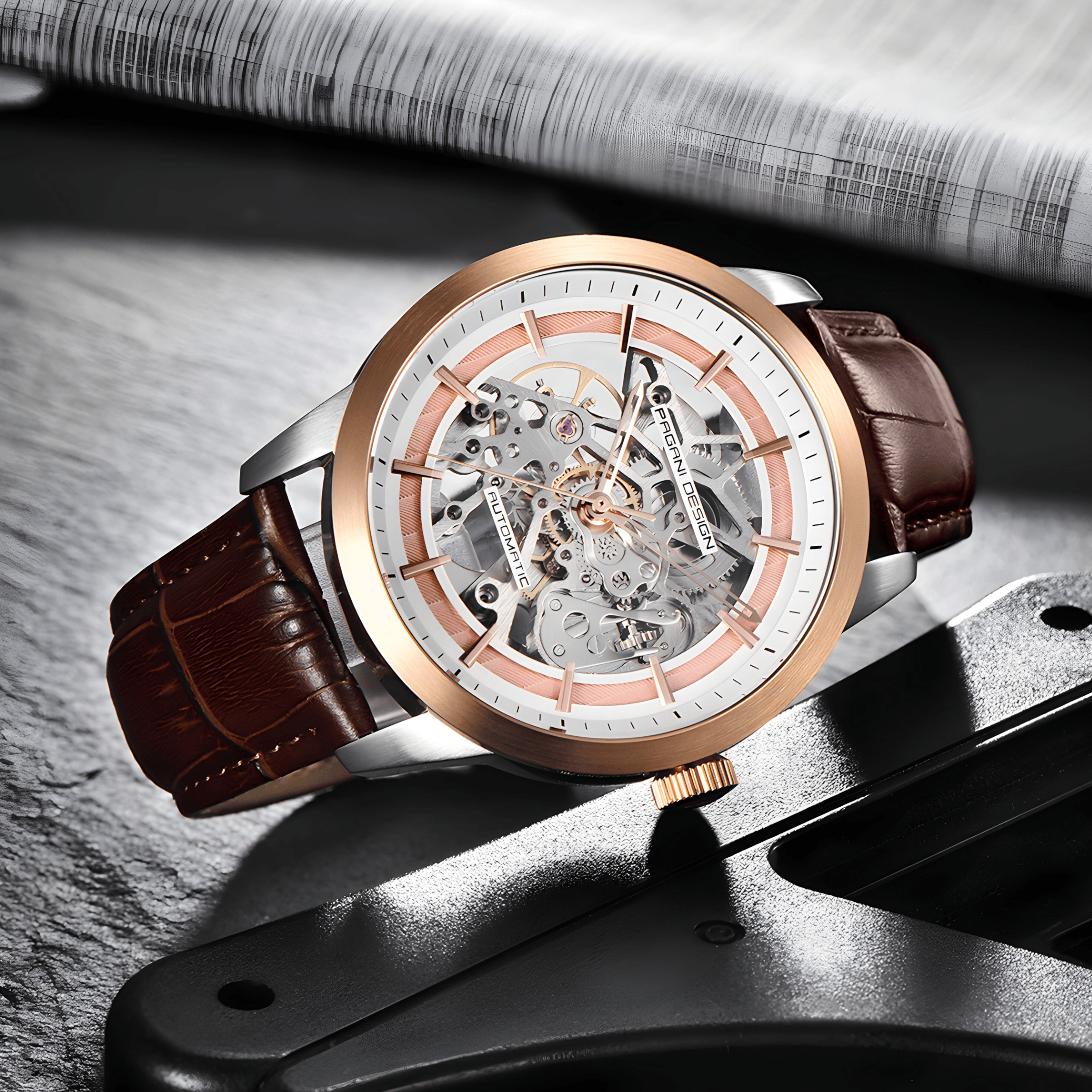 Muški Automatik Sat Pagani Design PD1638 Skeleton - Brown
