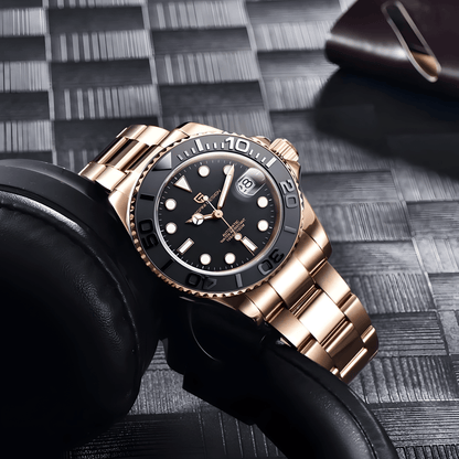 Muški sat Pagani Design PD1651 u rose gold varijanti položen na  tamnoj podlozi