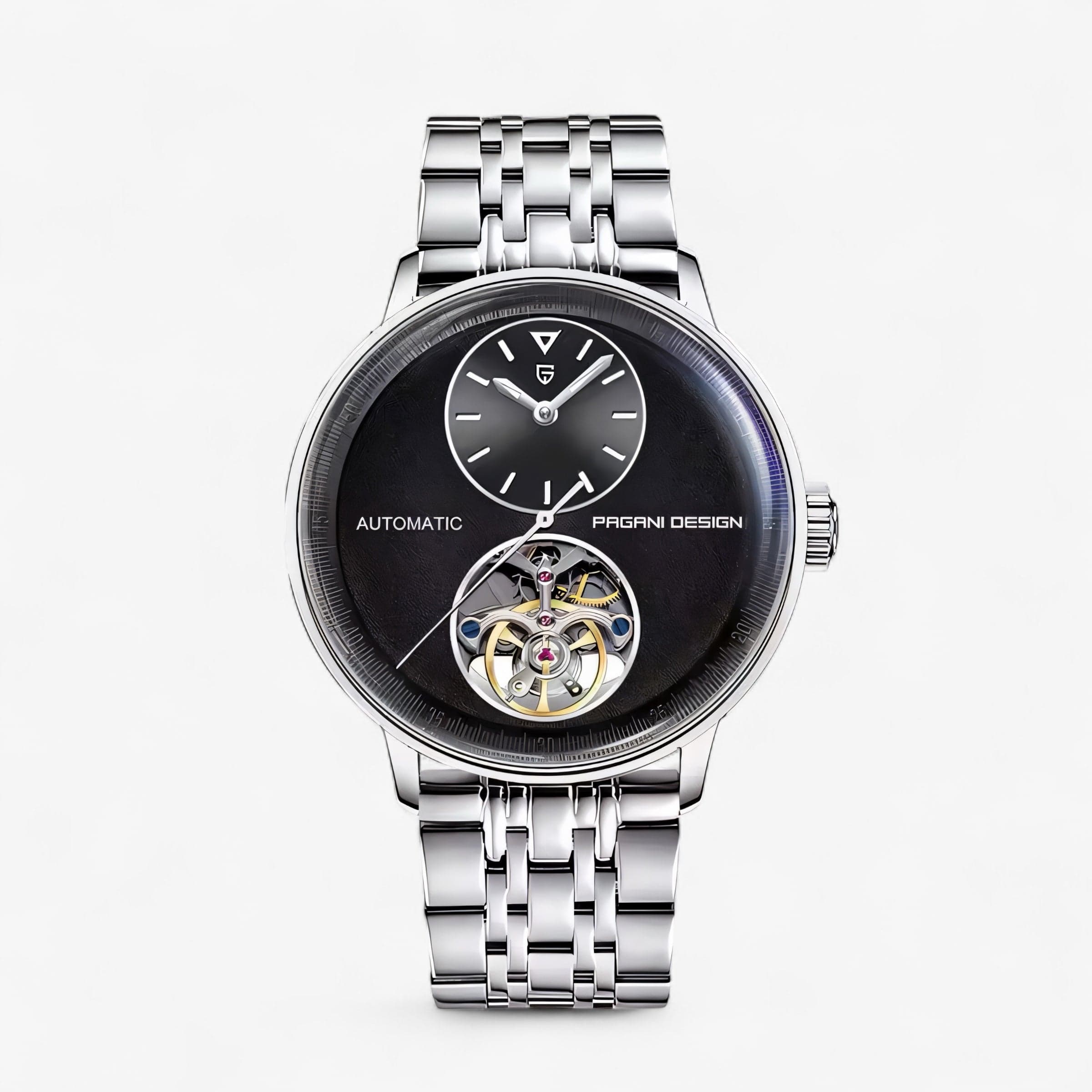 Prednji prikaz muškog sata Pagani Design PD1796 – automatik sa čeličnim kućištem i metalnom narukvicom