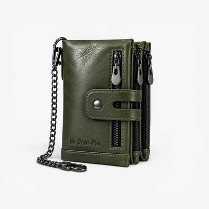 Be Brave Man Ranger zeleni wallet sa lancem detaljno prošiven sa tamno srebrnim rajsferšlusima i premium teksturom kože