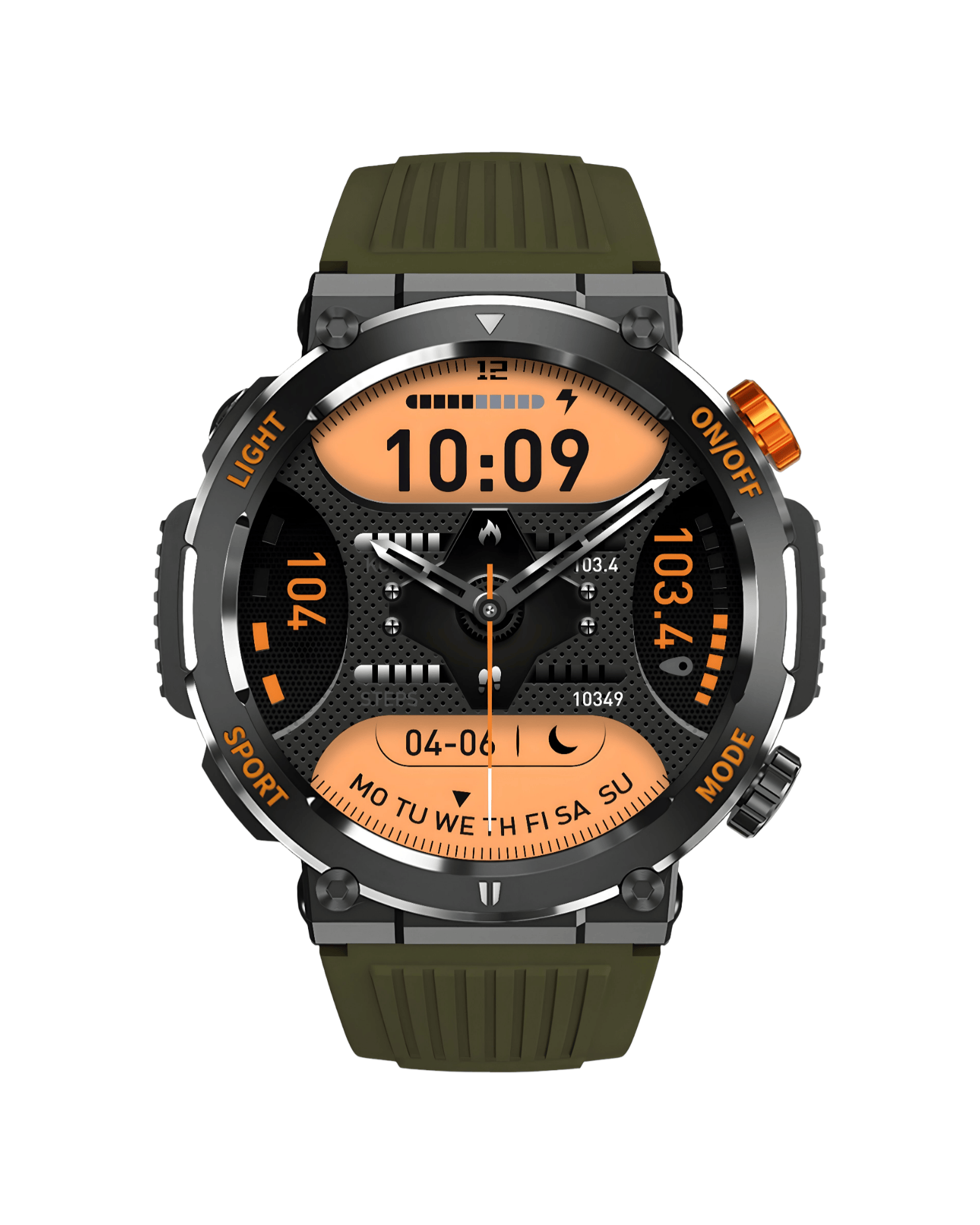 Army T14 Armata Green pametni sat, prednji prikaz aktivnog ekrana u army stilu