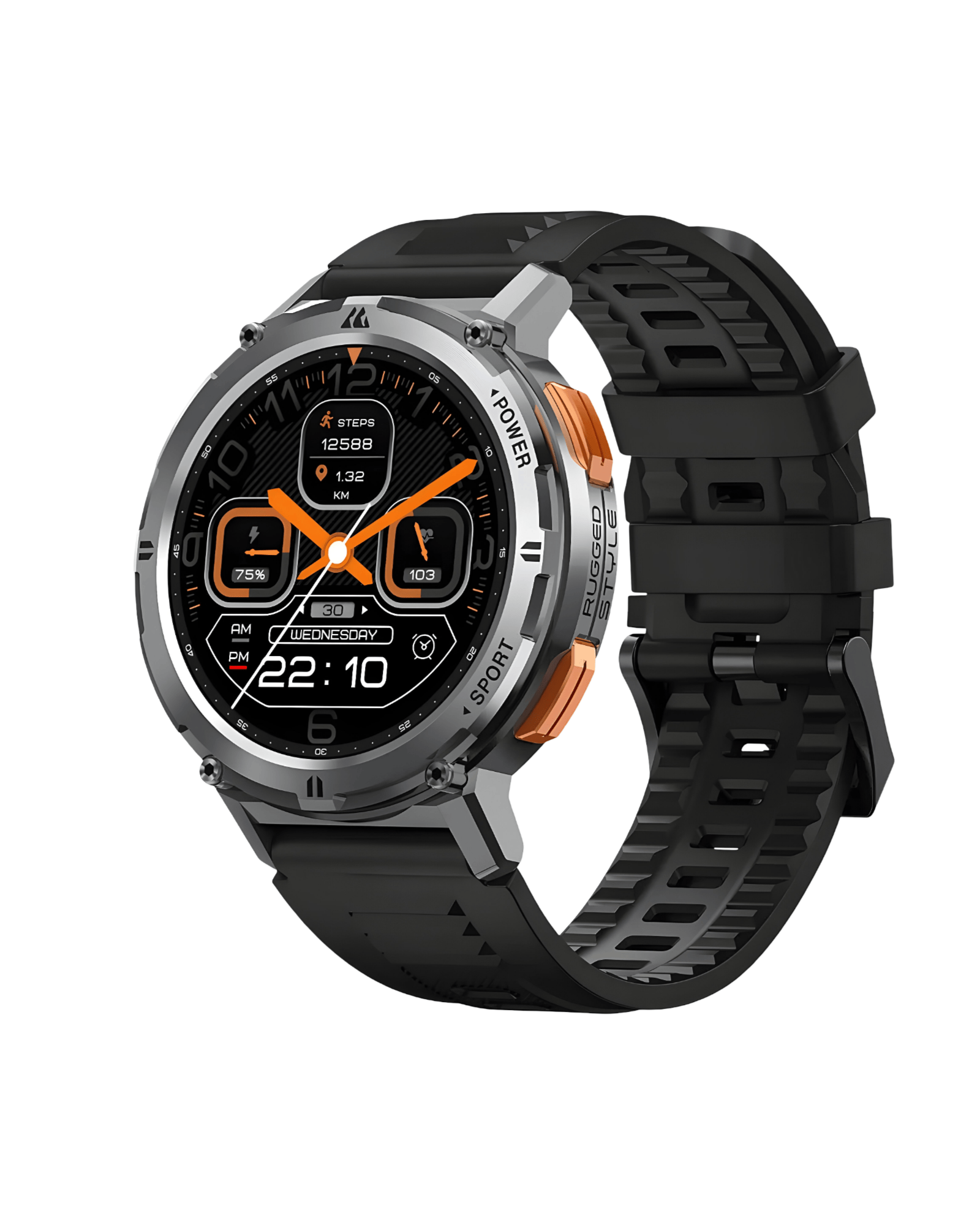 Kospet Tank T2 crni pametni sat – desna bočna strana sa silikonskom narukvicom