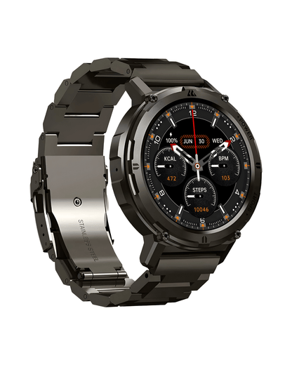 Kospet Tank T2 crni pametni sat – leva bočna strana sa metalnom narukvicom