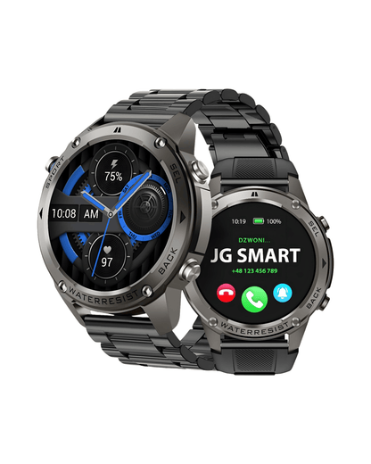 Detalj desne bočne strane pametnog sata Military DM56 Metal Black sa kombinacijom metalne i silikonske narukvice