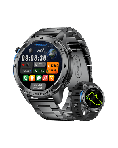 Desna bočna strana pametnog sata Military DM56 Metal Black sa metalnom i silikonskom narukvicom – prikaz mogućnosti zamene