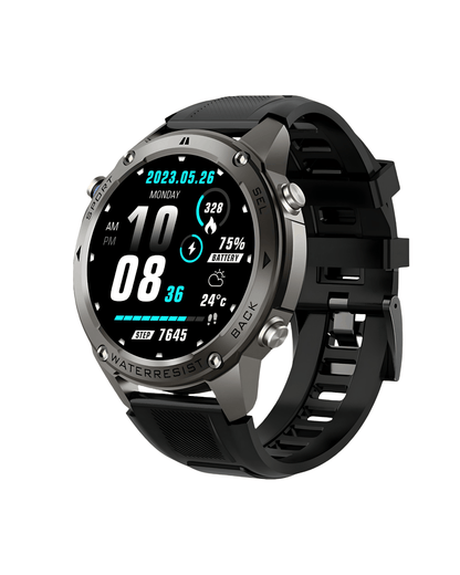 Bočni prikaz desne strane pametnog sata Military DM56 Metal Black sa sportskom silikonskom narukvicom