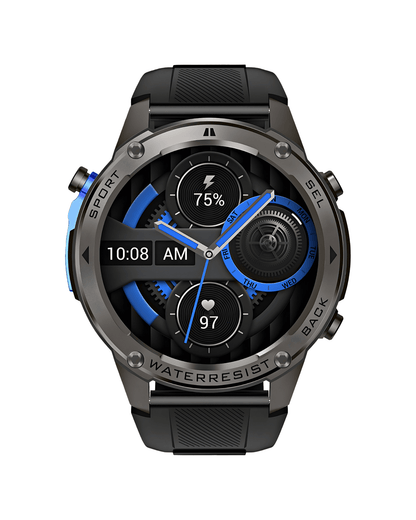Prednja strana pametnog sata Military DM56 Metal Black sa aktivnim ekranom i crnom silikonskom narukvicom