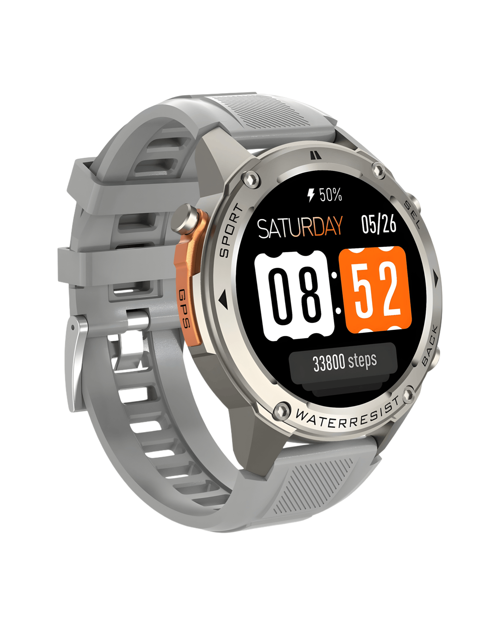 Bočni prikaz leve strane pametnog sata Military DM56 sa čeličnim kućištem i sportskim dizajnom