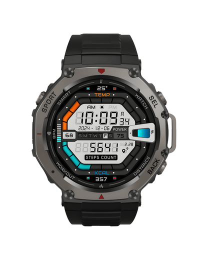 Military DM58 Black pametni sat – prednji prikaz ekrana i metalnog kućišta