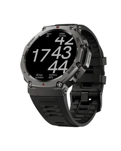 Pametni sat Military DM58 Black – leva strana sata, robustno kućište i silikon