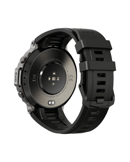 Muški pametni sat Military DM58 Black – zadnja strana kućišta sa senzorima i silikonskom narukvicom